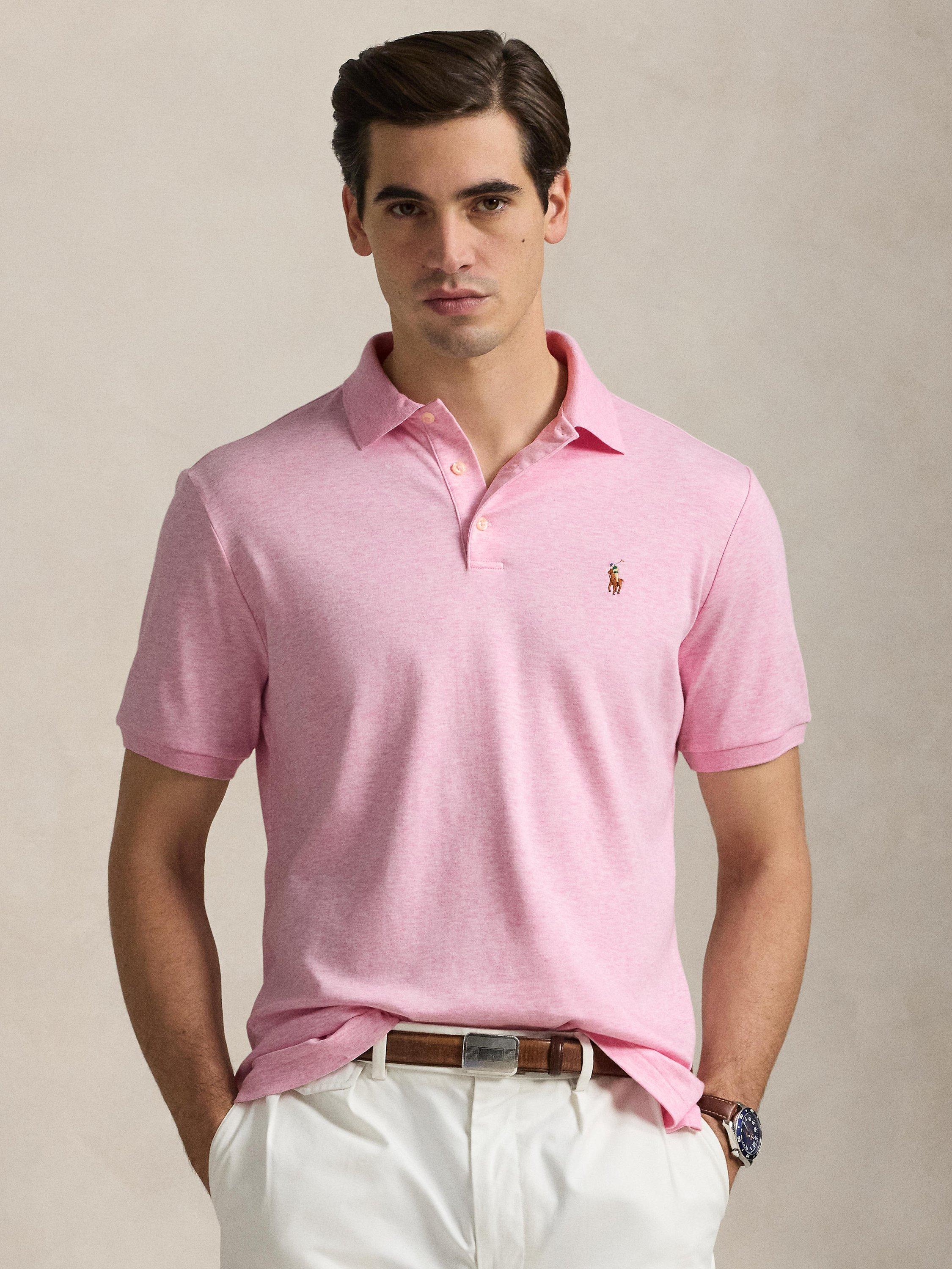 Polo Ralph Lauren Cotton Custom Slim Fit Short Sleeve Polo Shirt, Carmel Pink Heather