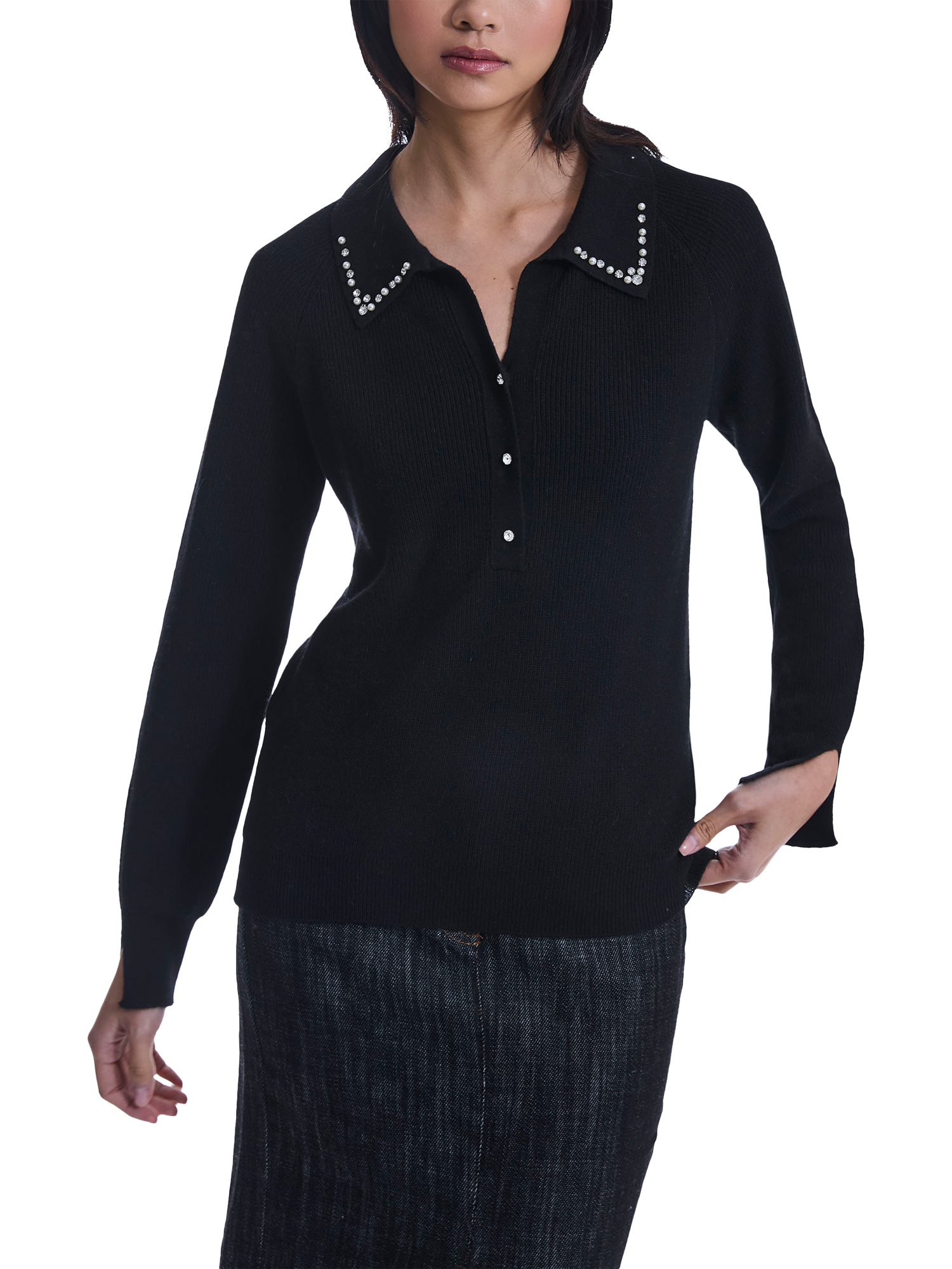 Product image 3 of 6, which shows James Lakeland Pearl Jewel V-Neck Jumper, Black, 8