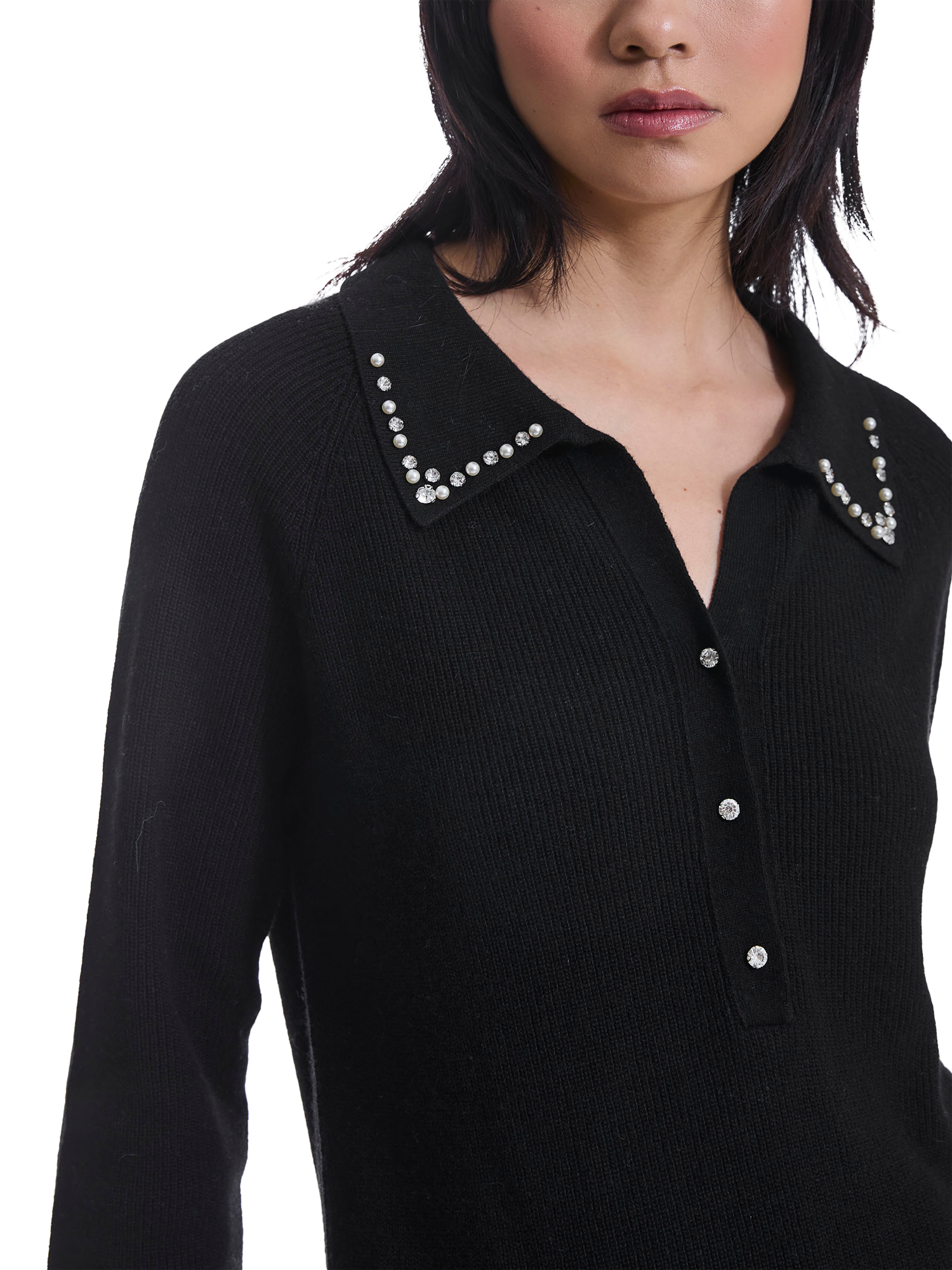 Product image 4 of 6, which shows James Lakeland Pearl Jewel V-Neck Jumper, Black, 8