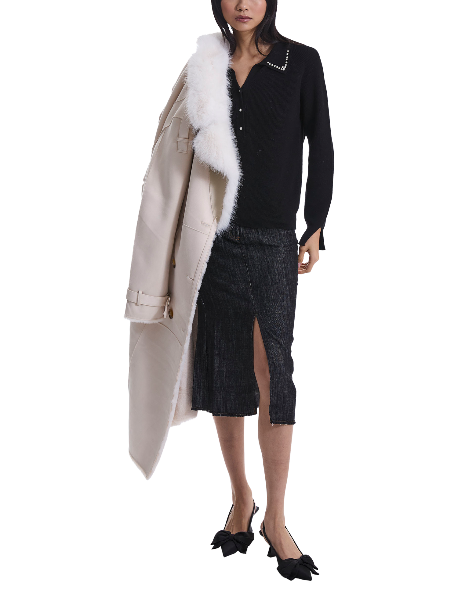 Product image 5 of 6, which shows James Lakeland Pearl Jewel V-Neck Jumper, Black, 8