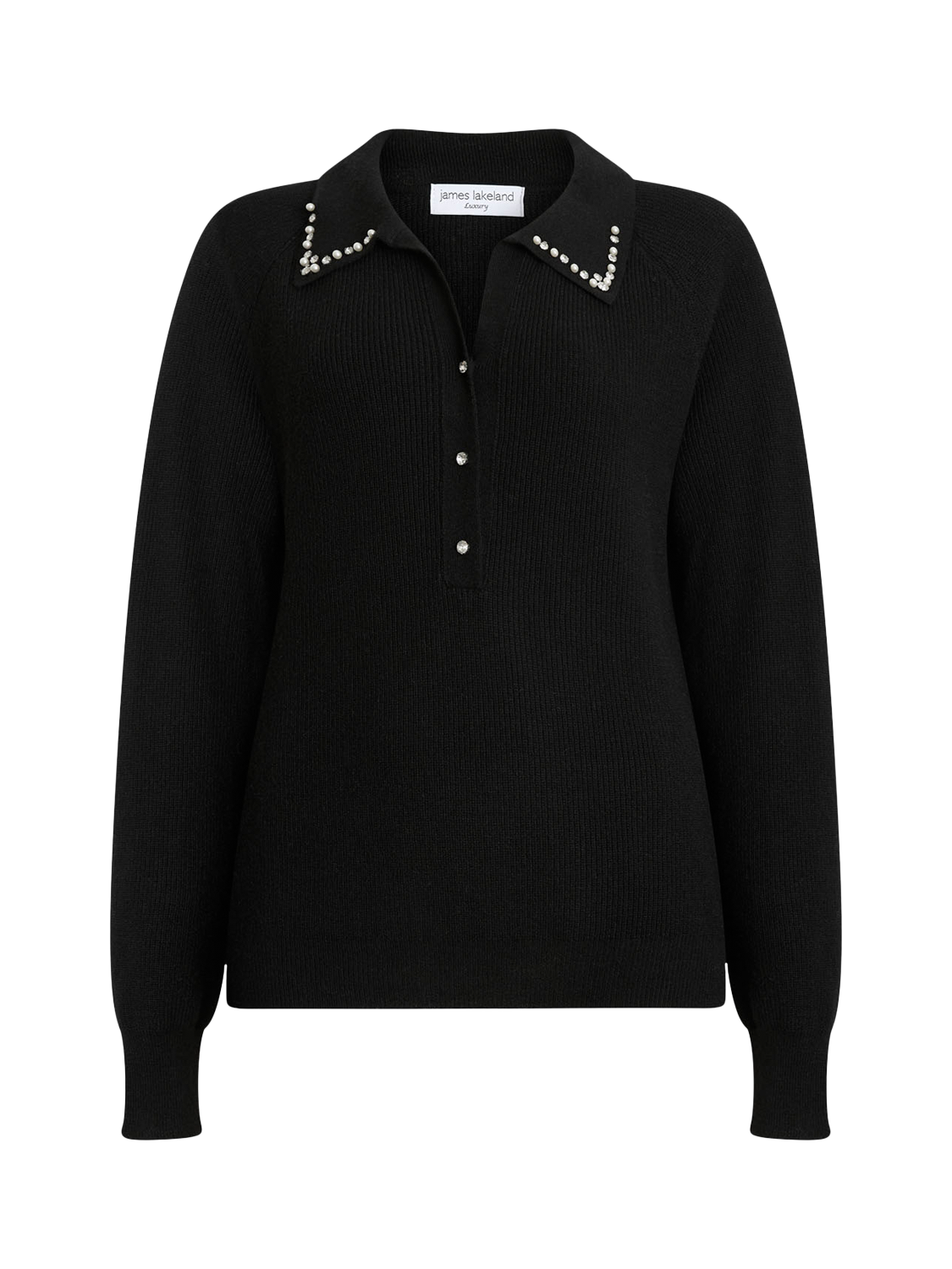 Product image 6 of 6, which shows James Lakeland Pearl Jewel V-Neck Jumper, Black, 8