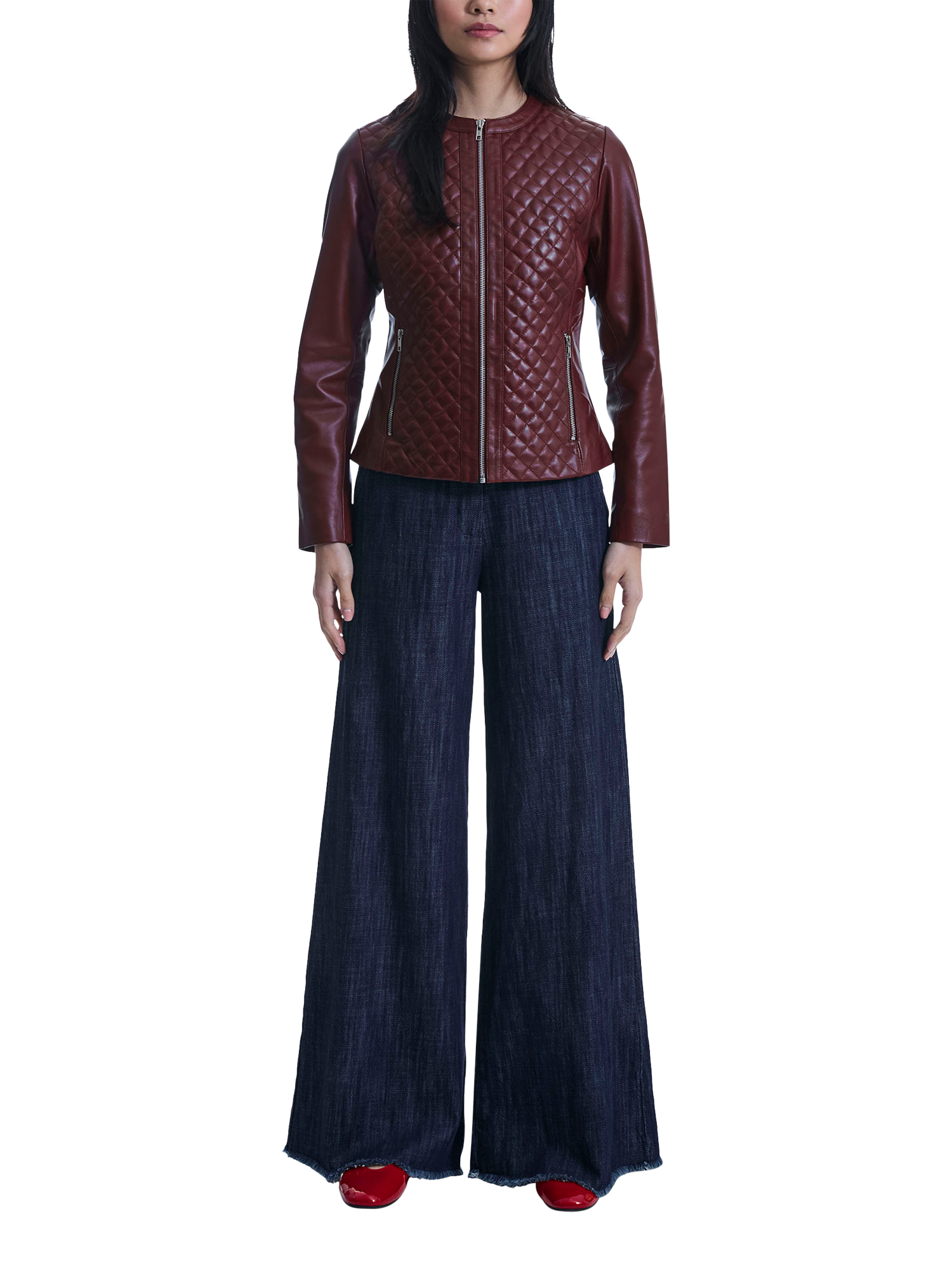 Product image 1 of 6, which shows James Lakeland Leather Diamond Stitch Jacket, Burgundy, 8