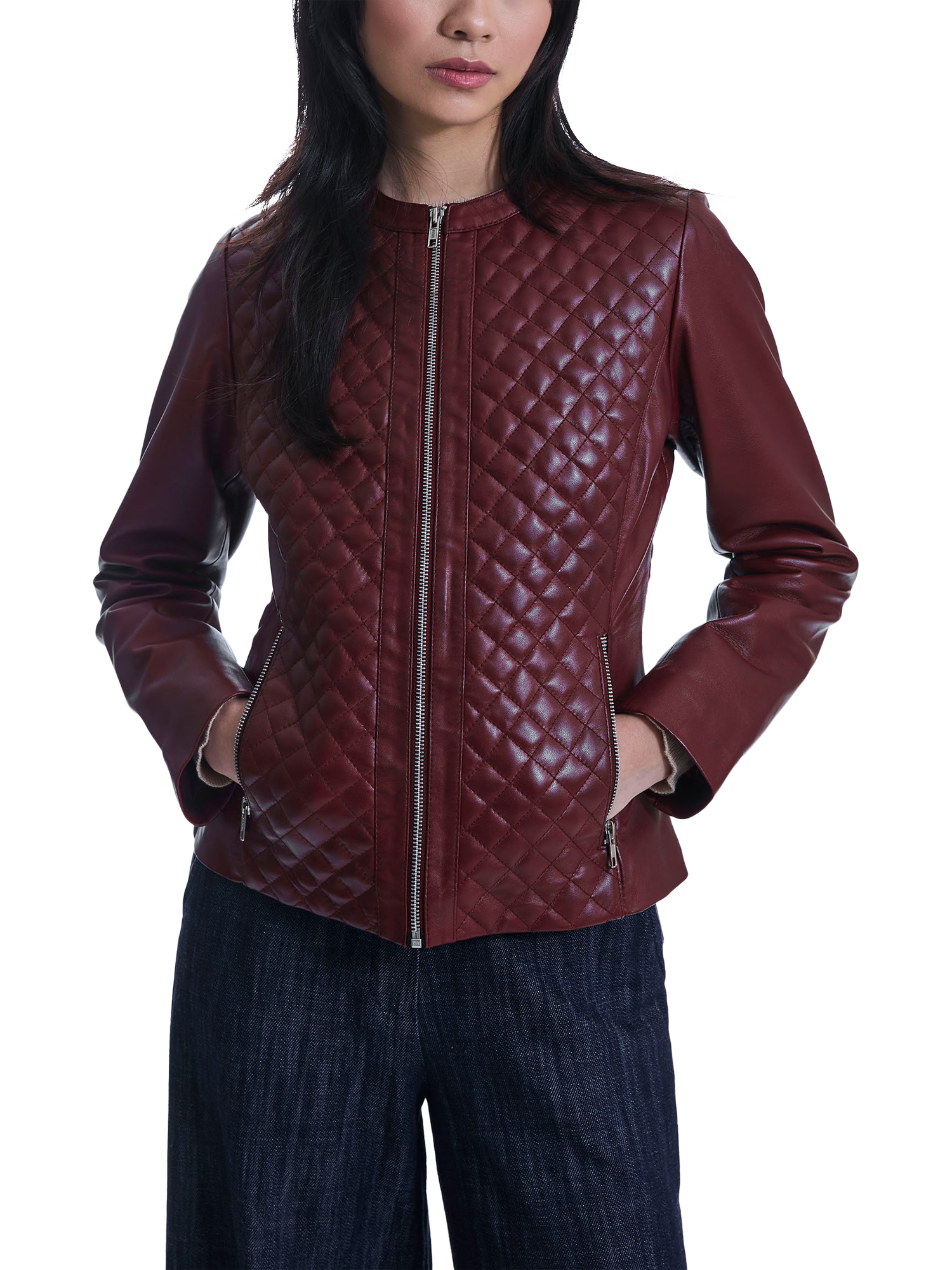 Product image 3 of 6, which shows James Lakeland Leather Diamond Stitch Jacket, Burgundy, 8