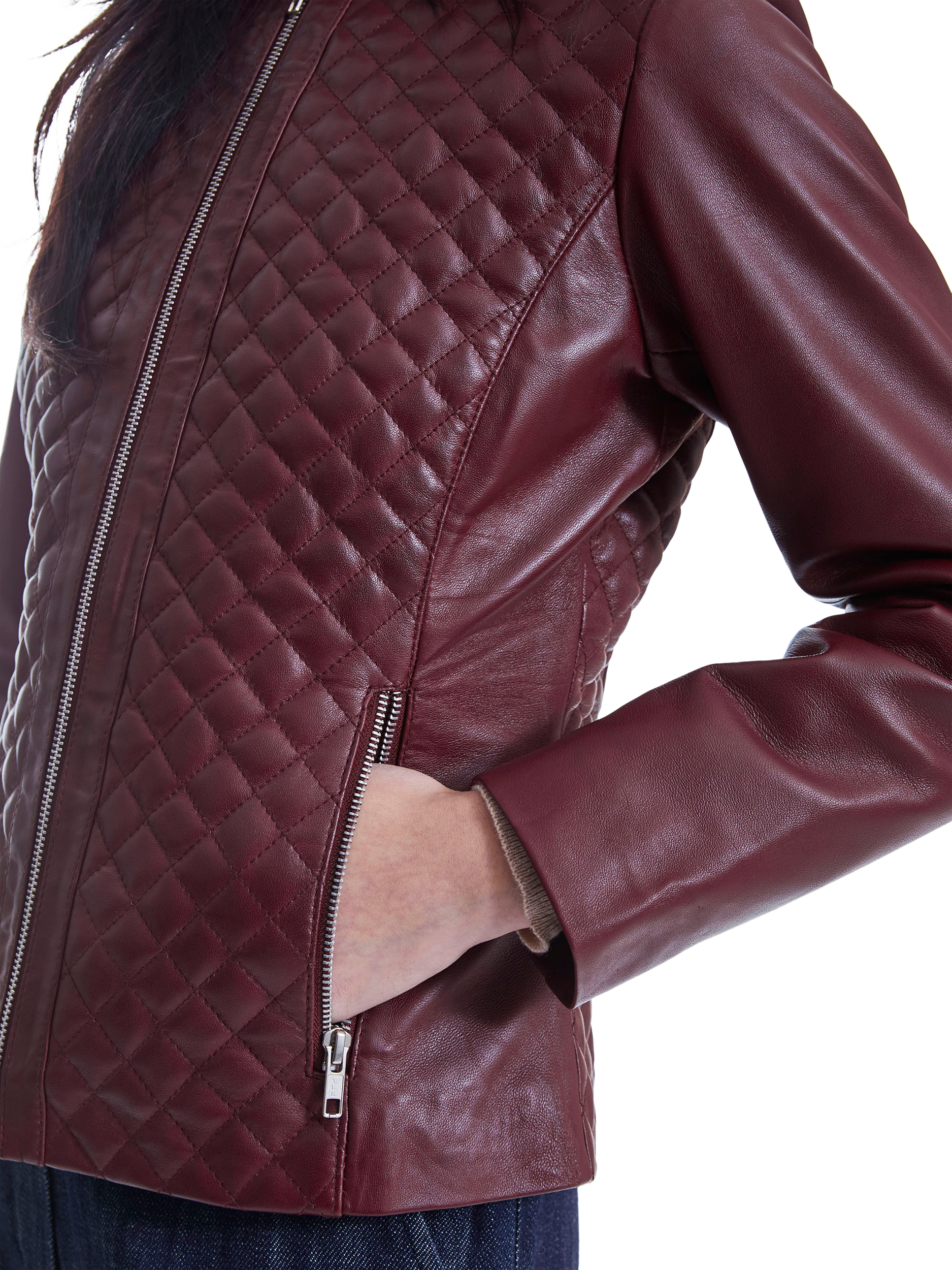 Product image 5 of 6, which shows James Lakeland Leather Diamond Stitch Jacket, Burgundy, 8