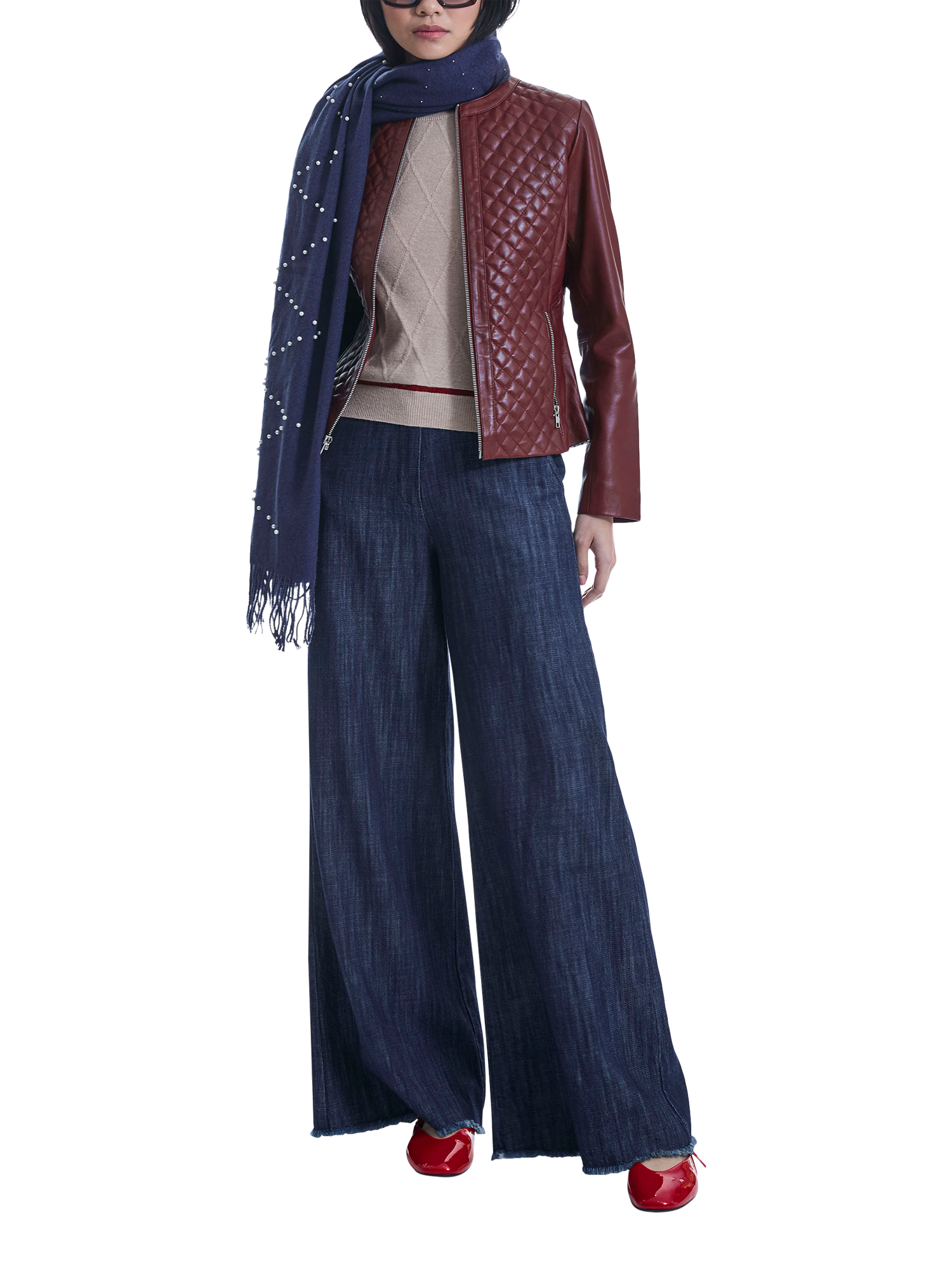 Product image 6 of 6, which shows James Lakeland Leather Diamond Stitch Jacket, Burgundy, 8