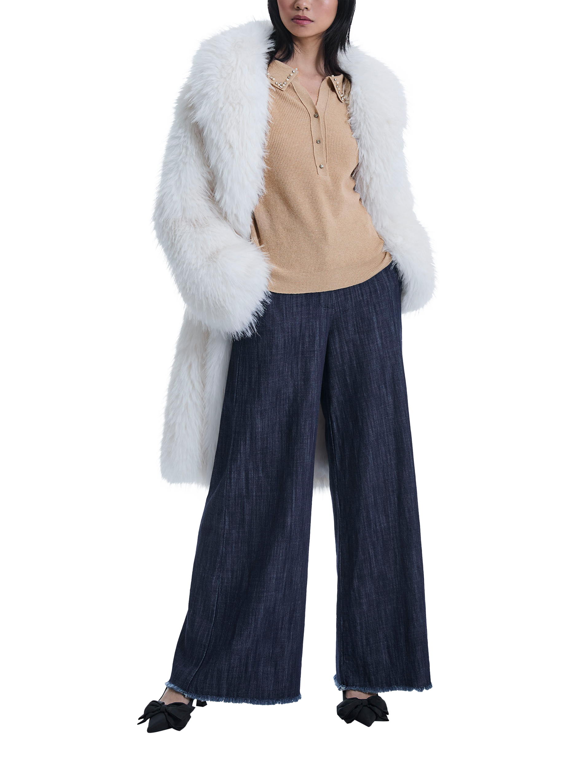 Product image 5 of 6, which shows James Lakeland Pearl Jewel V-Neck Jumper, Camel, 8