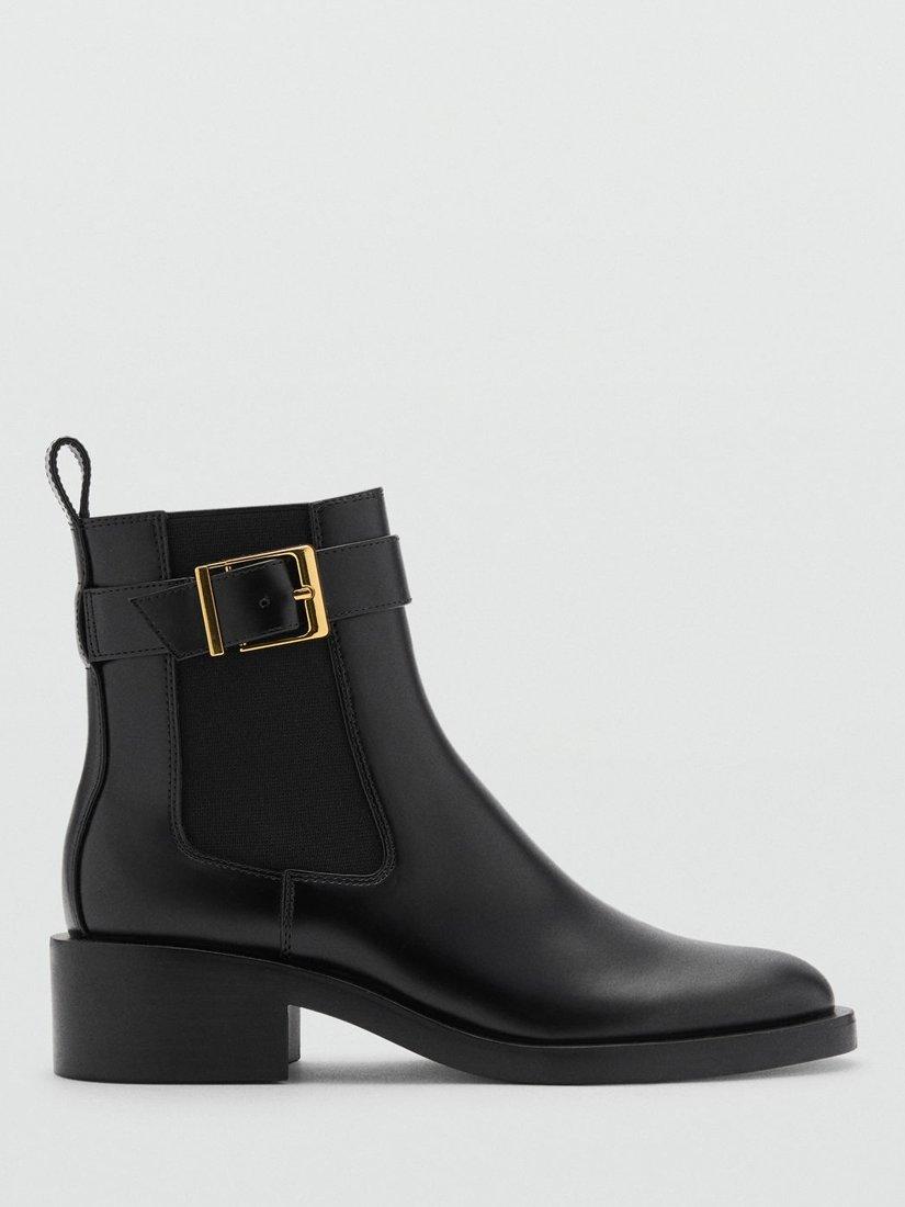 Mango Pedro Buckle Detail Chelsea Boots, Black