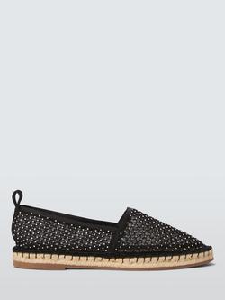 John Lewis ANYDAY Halfpenny Diamante Mesh Casual Espadrille Sandals, Black