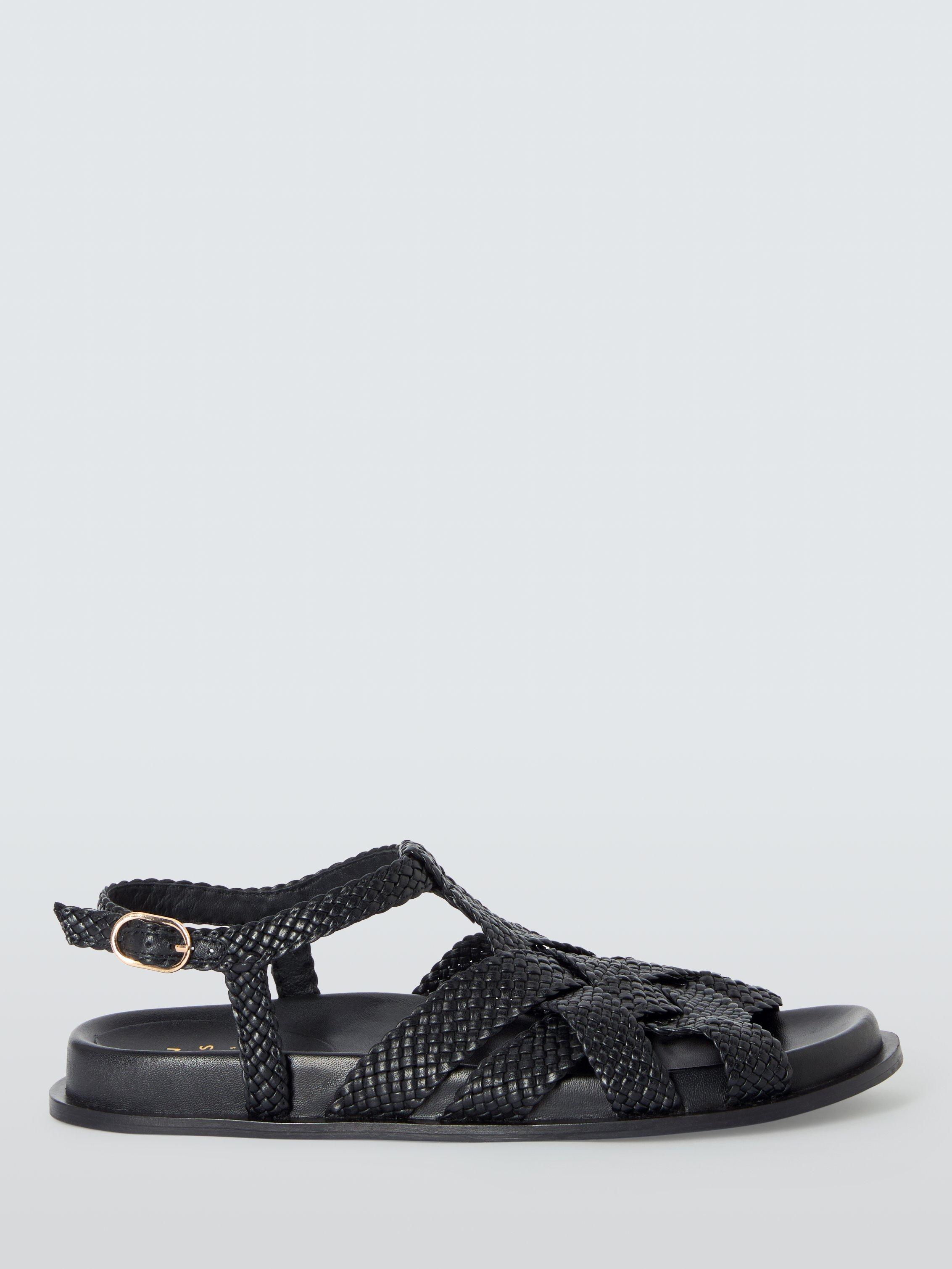 Product image 1 of 6, which shows John Lewis Lambeth Leather Woven Cross Strap Gladiator Footbed Sandals, Black, 3
