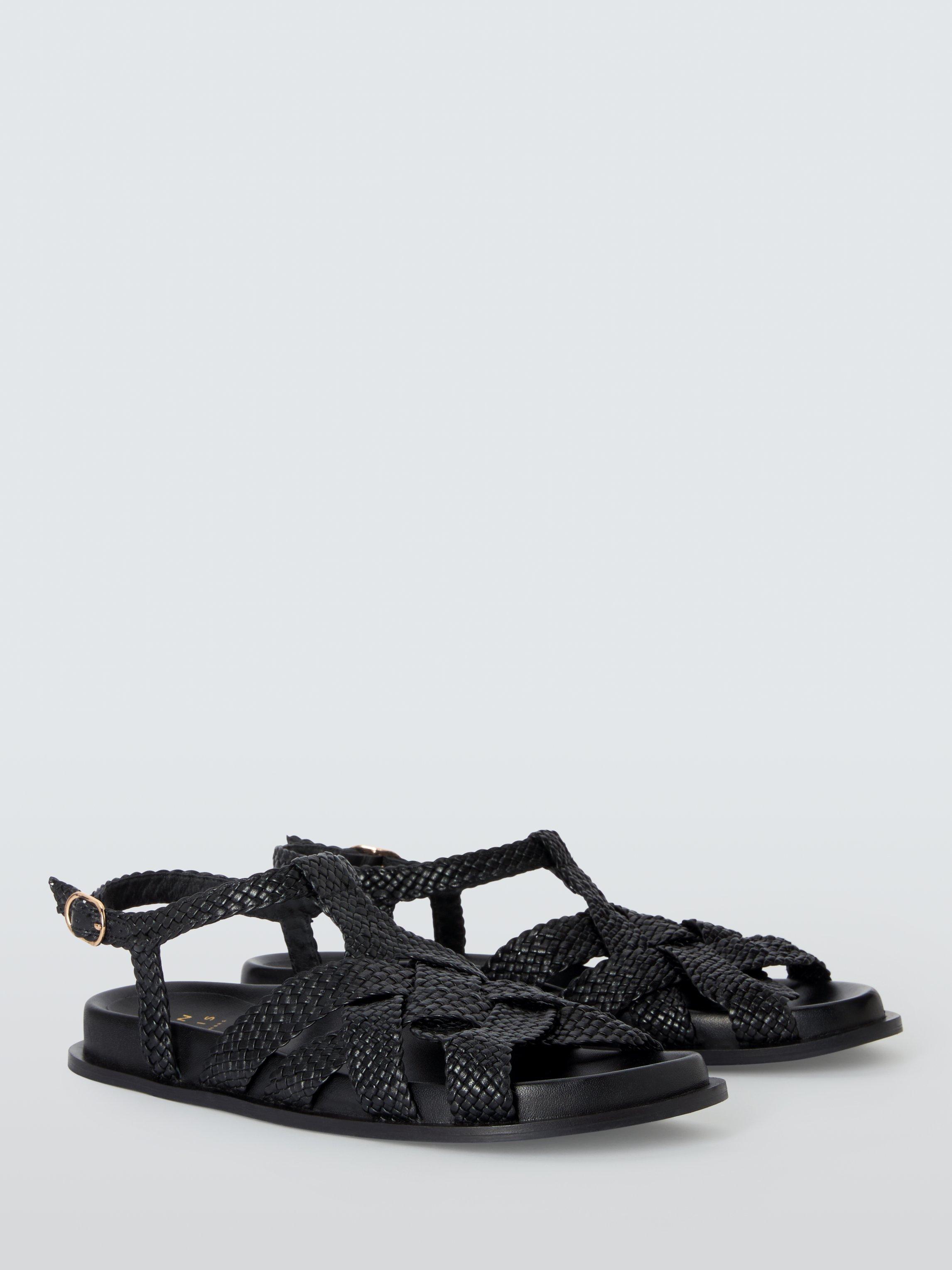 Product image 3 of 6, which shows John Lewis Lambeth Leather Woven Cross Strap Gladiator Footbed Sandals, Black, 3
