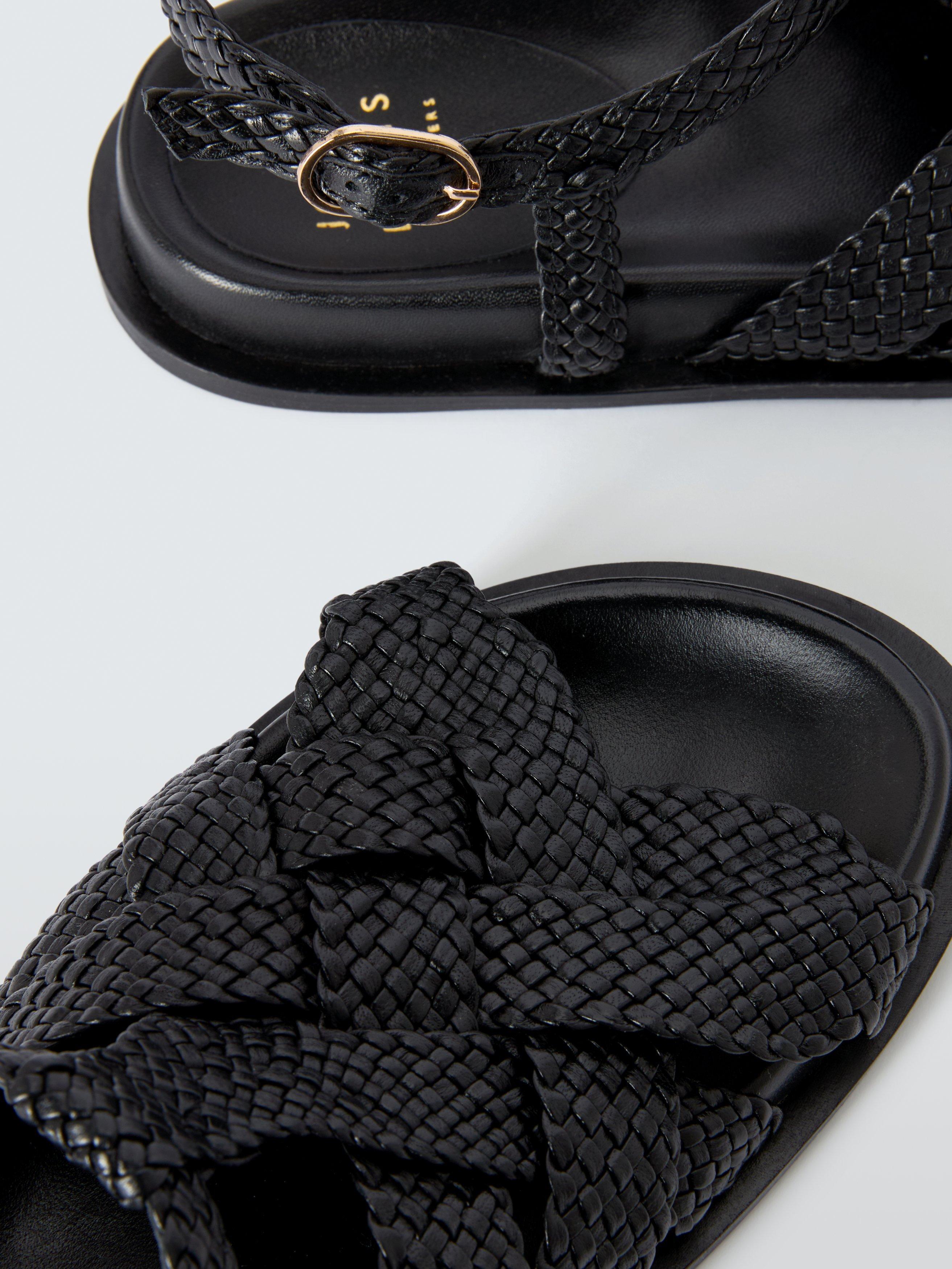 Product image 4 of 6, which shows John Lewis Lambeth Leather Woven Cross Strap Gladiator Footbed Sandals, Black, 3
