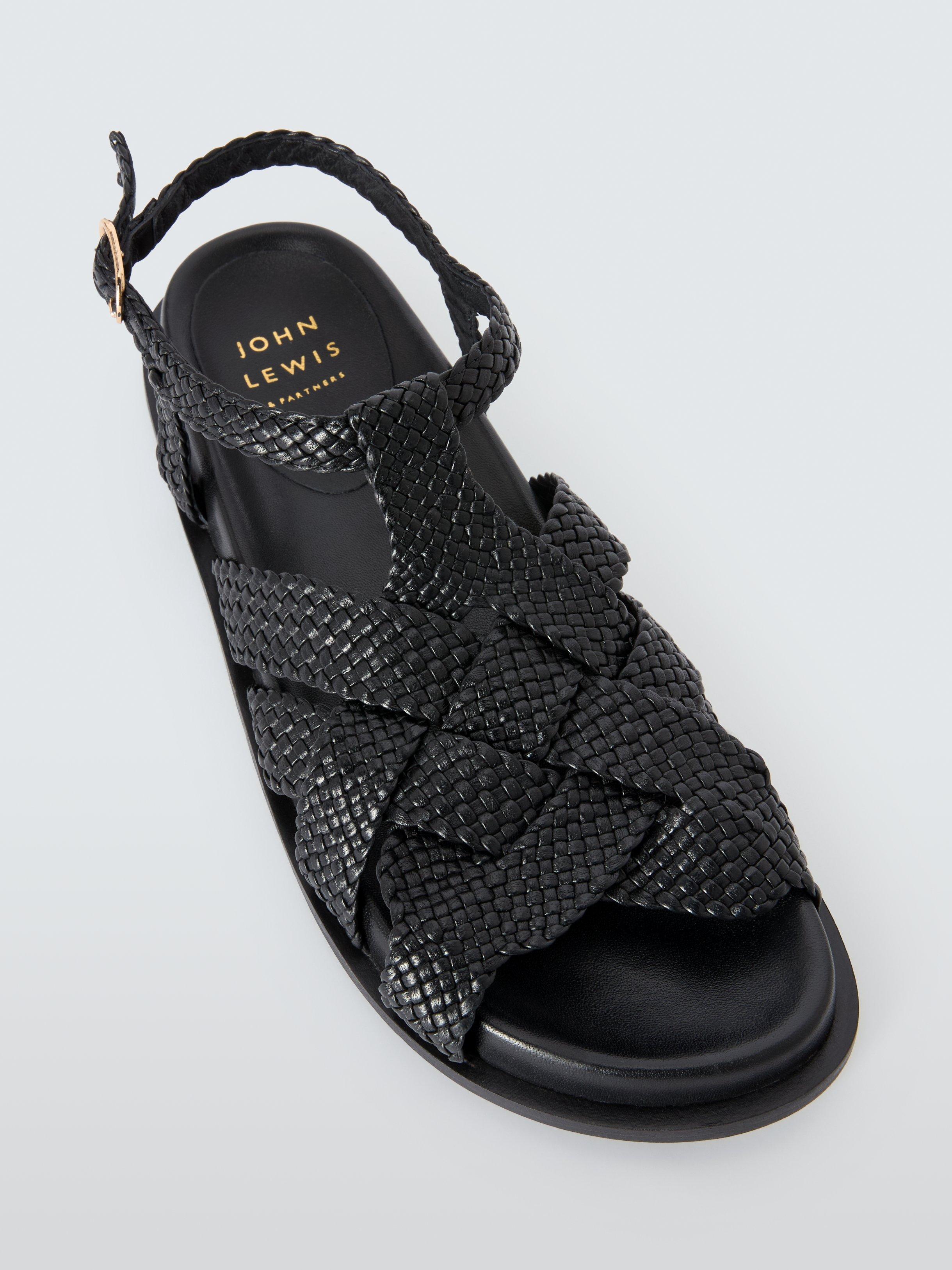 Product image 5 of 6, which shows John Lewis Lambeth Leather Woven Cross Strap Gladiator Footbed Sandals, Black, 3