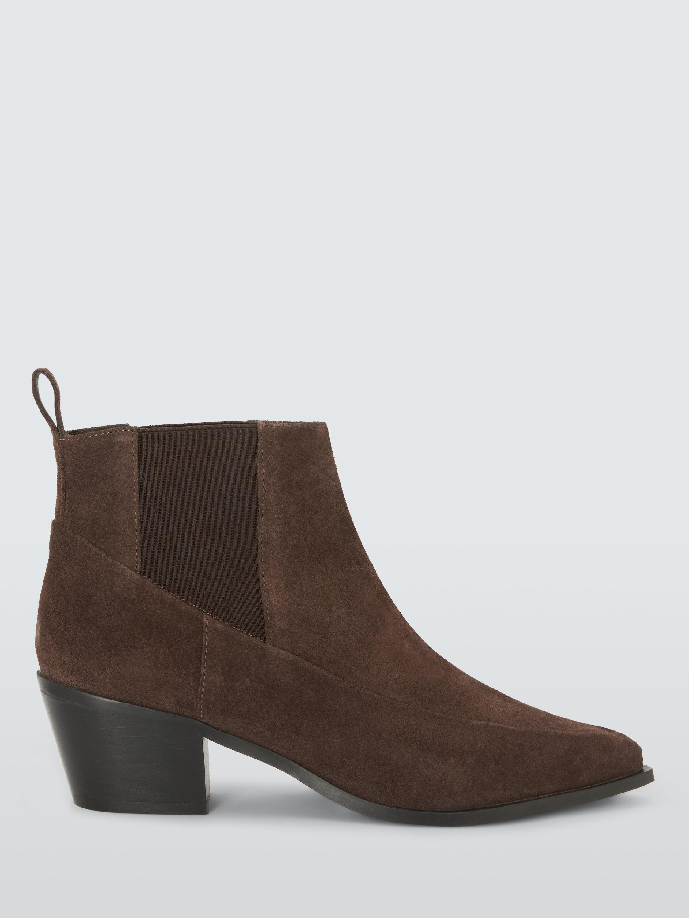Product image 1 of 6, which shows John Lewis Padstow Suede Cropped Western Chelsea Boots, Brown, 3