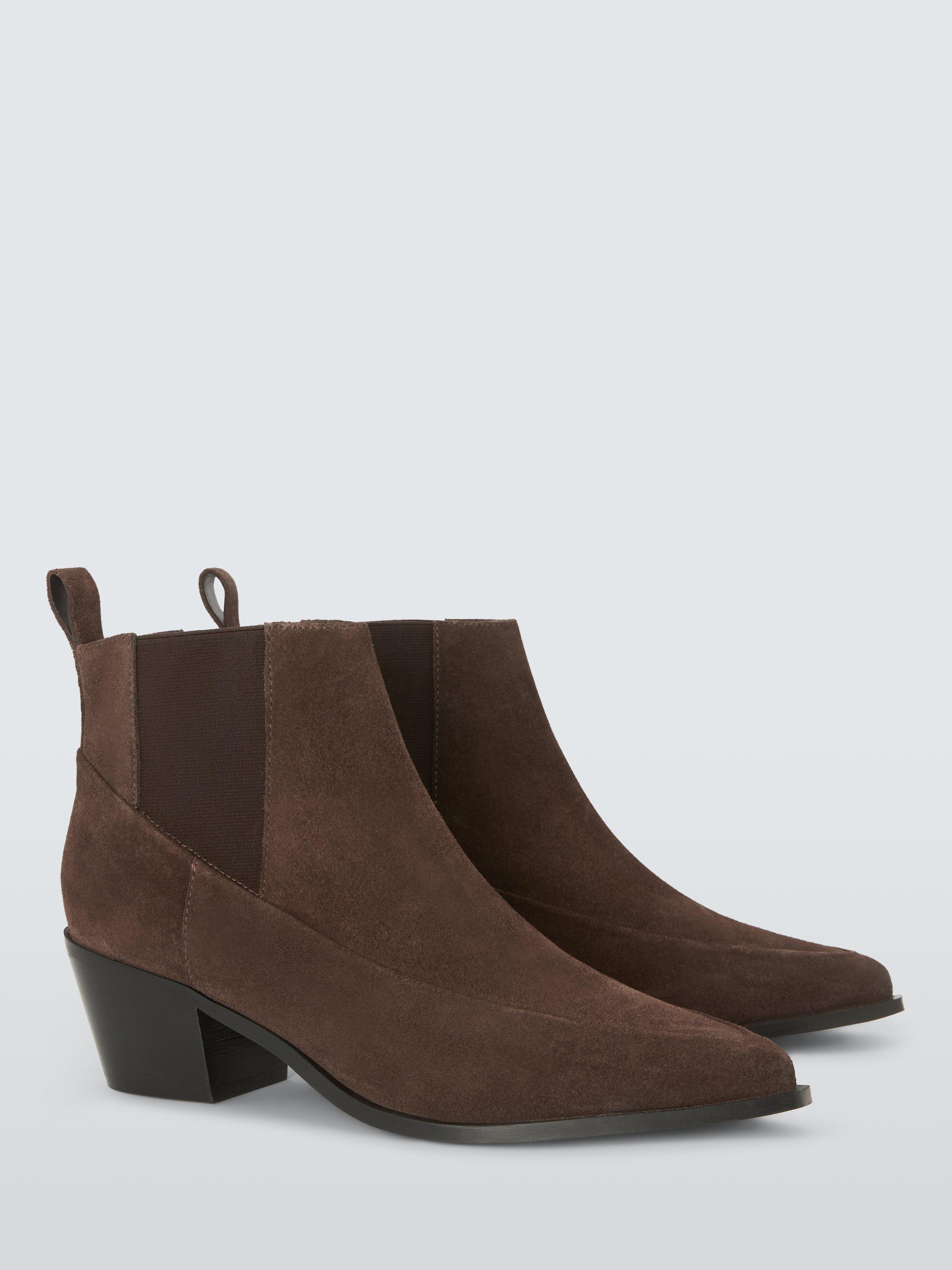 Product image 3 of 6, which shows John Lewis Padstow Suede Cropped Western Chelsea Boots, Brown, 3