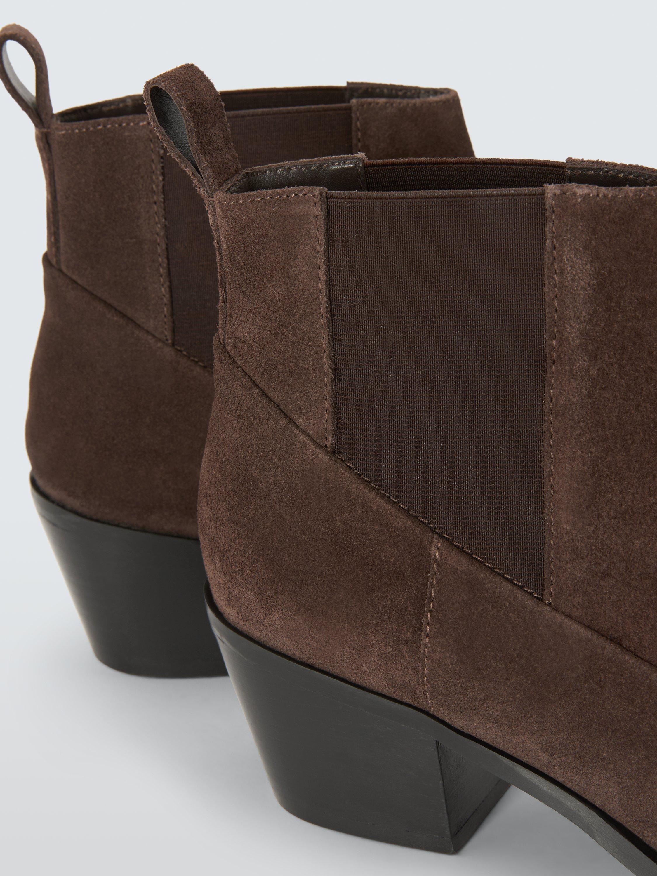 Product image 4 of 6, which shows John Lewis Padstow Suede Cropped Western Chelsea Boots, Brown, 3