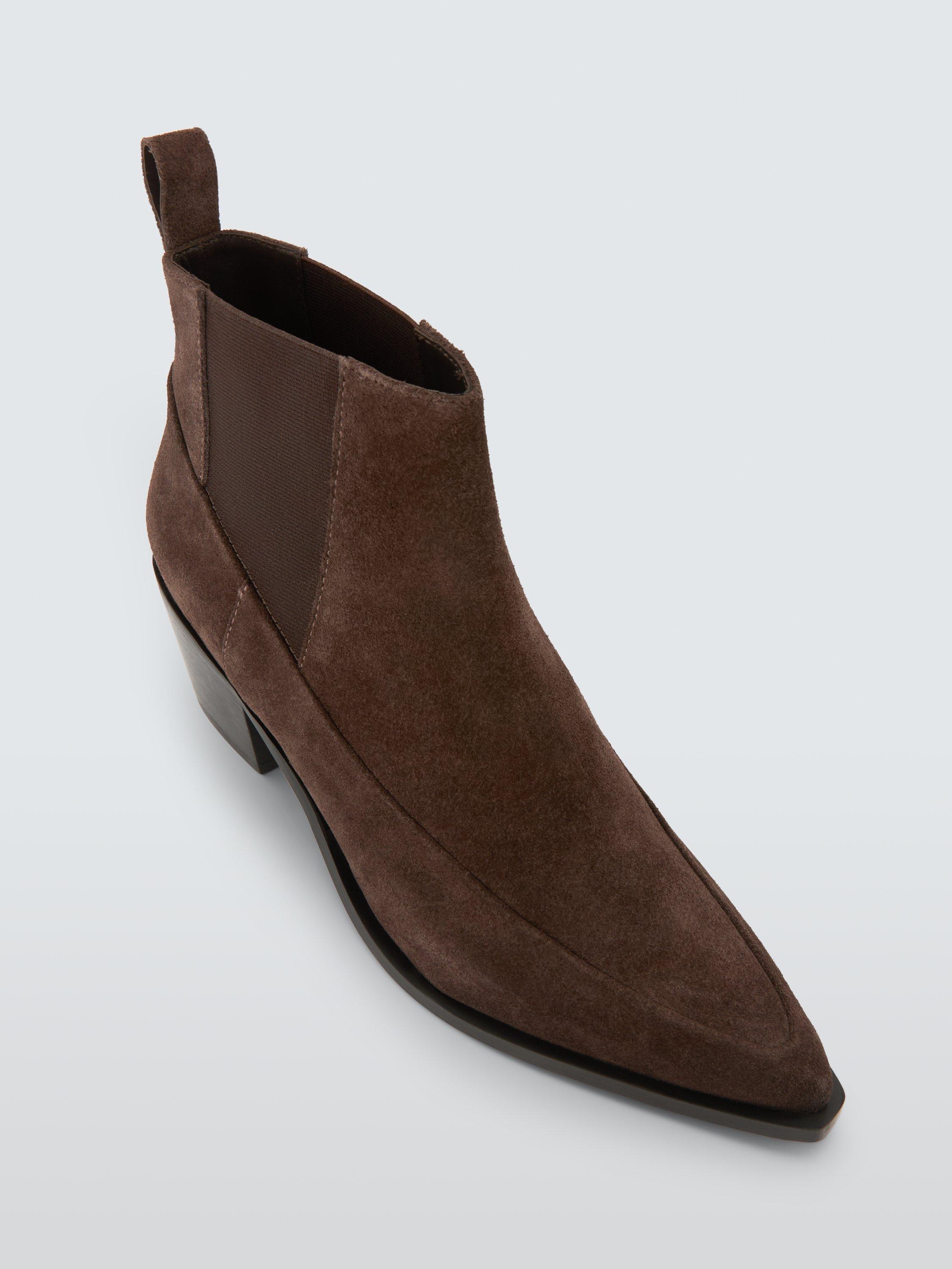 Product image 5 of 6, which shows John Lewis Padstow Suede Cropped Western Chelsea Boots, Brown, 3