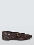 John Lewis Hackney Leather Crochet Woven Mary Jane Ballerina Pumps, Chocolate