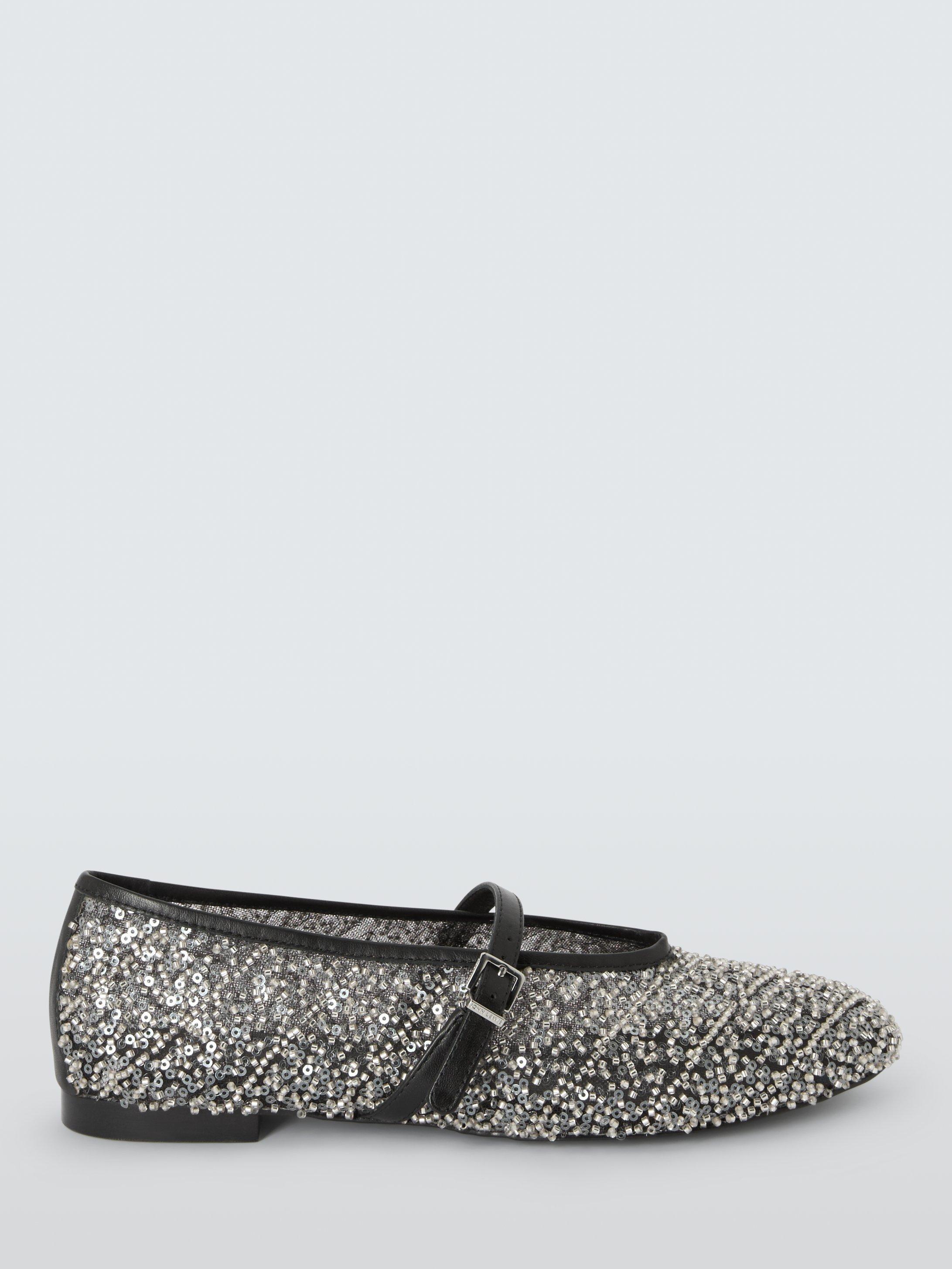 Product image 1 of 6, which shows John Lewis Hartford Beaded Mesh Mary Jane Ballerina Pumps, Black/Multi, 3