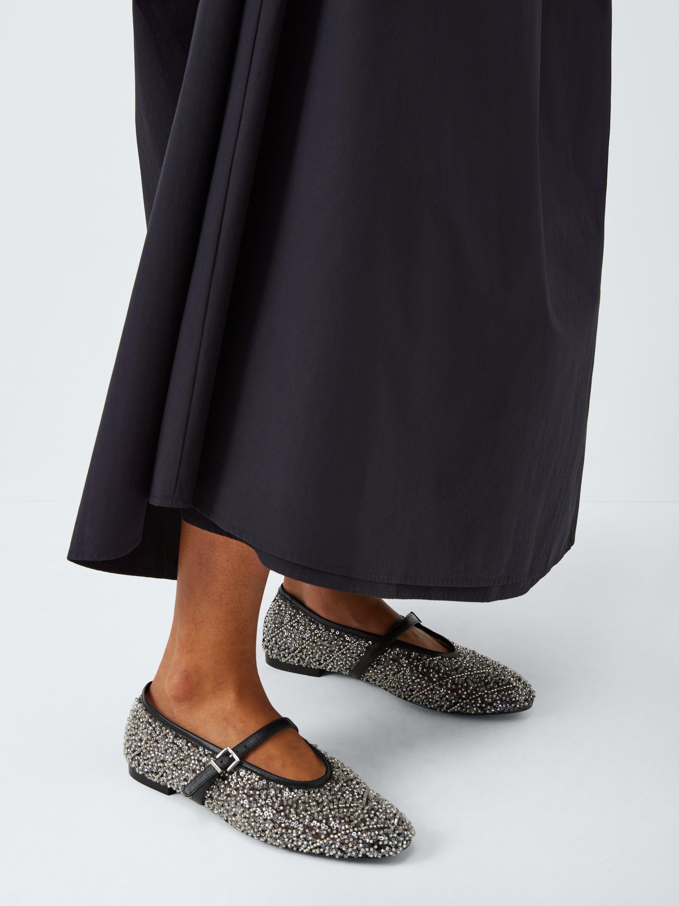 Product image 2 of 6, which shows John Lewis Hartford Beaded Mesh Mary Jane Ballerina Pumps, Black/Multi, 3