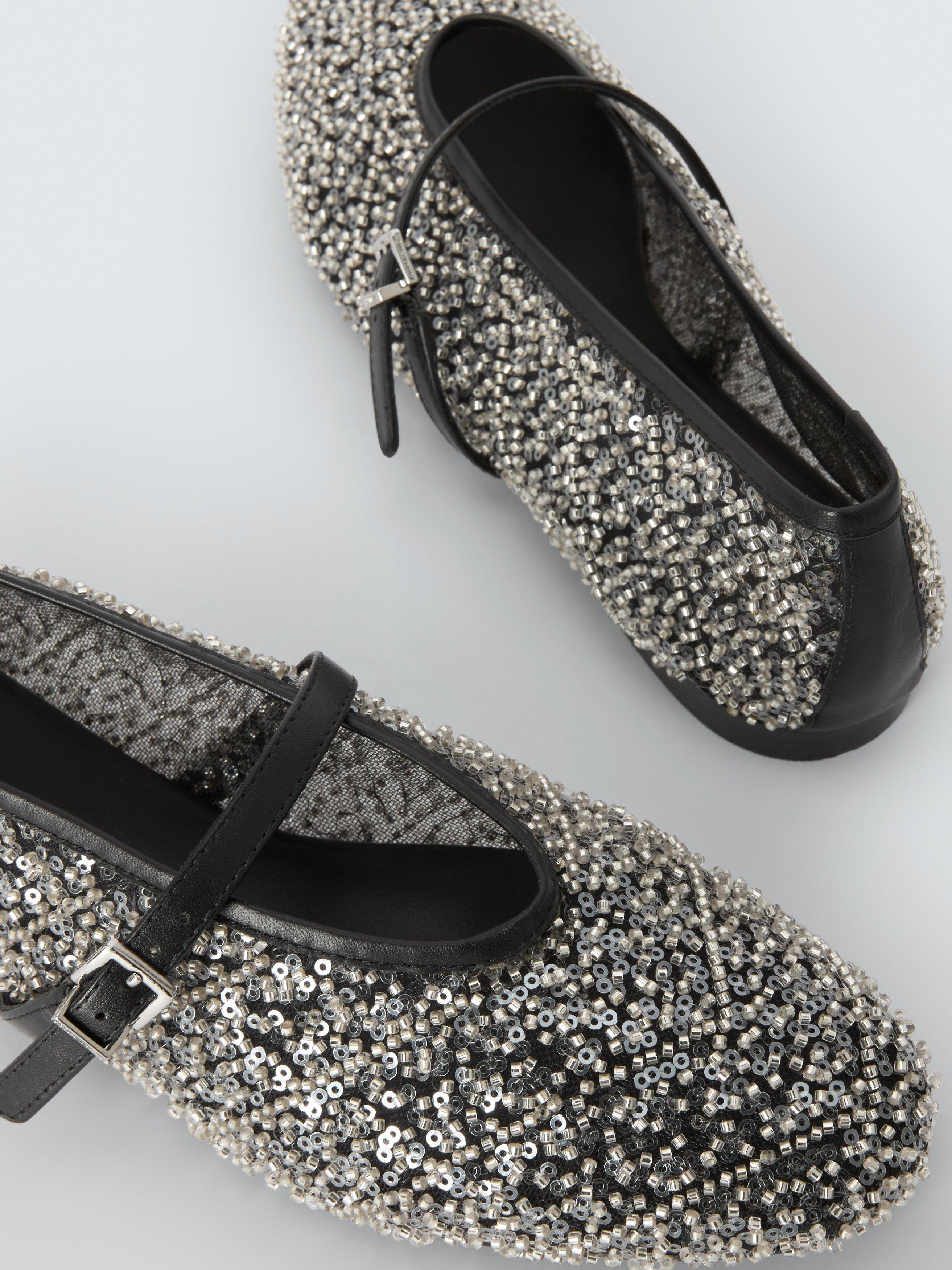 Product image 4 of 6, which shows John Lewis Hartford Beaded Mesh Mary Jane Ballerina Pumps, Black/Multi, 3