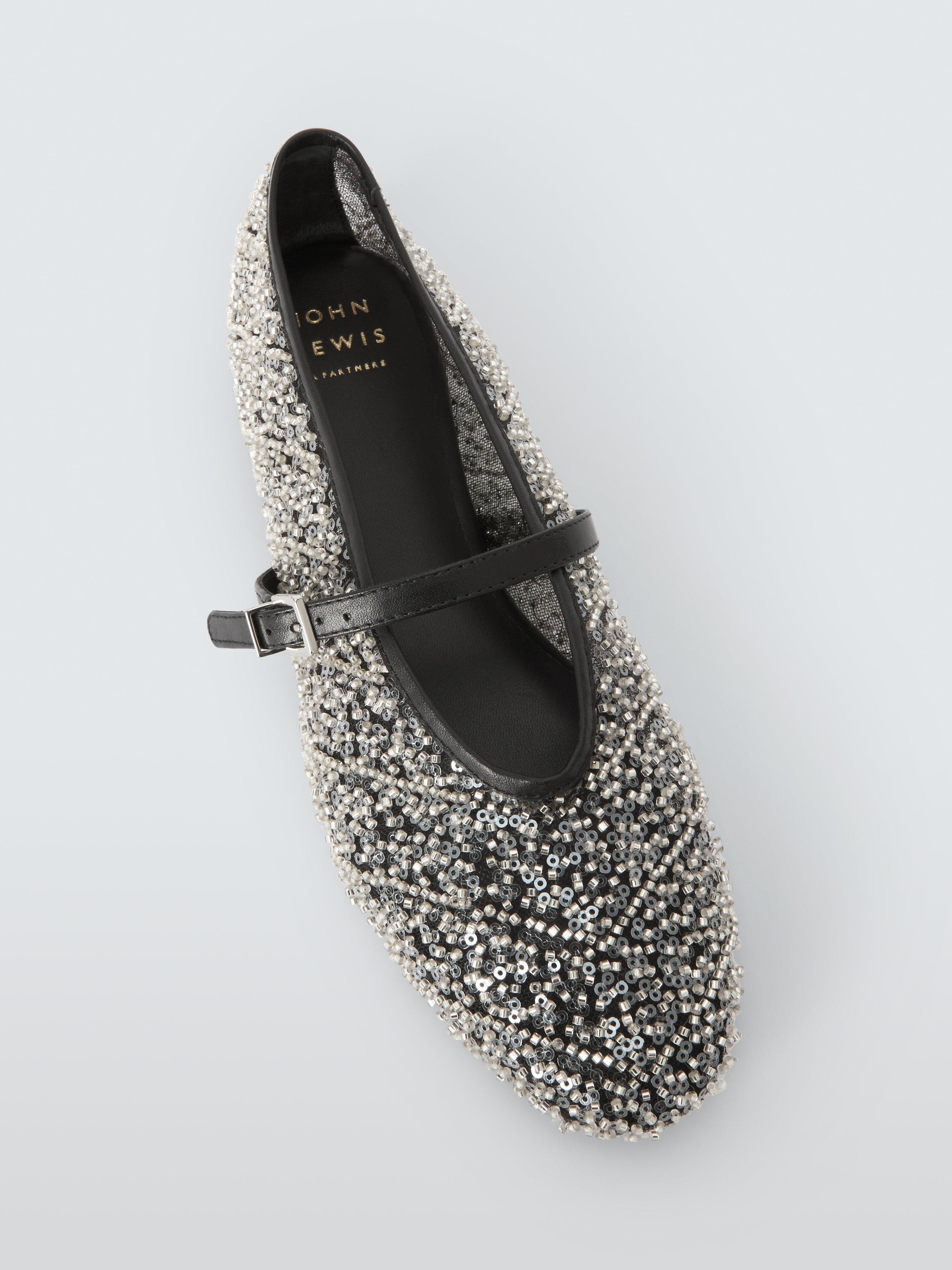 Product image 5 of 6, which shows John Lewis Hartford Beaded Mesh Mary Jane Ballerina Pumps, Black/Multi, 3