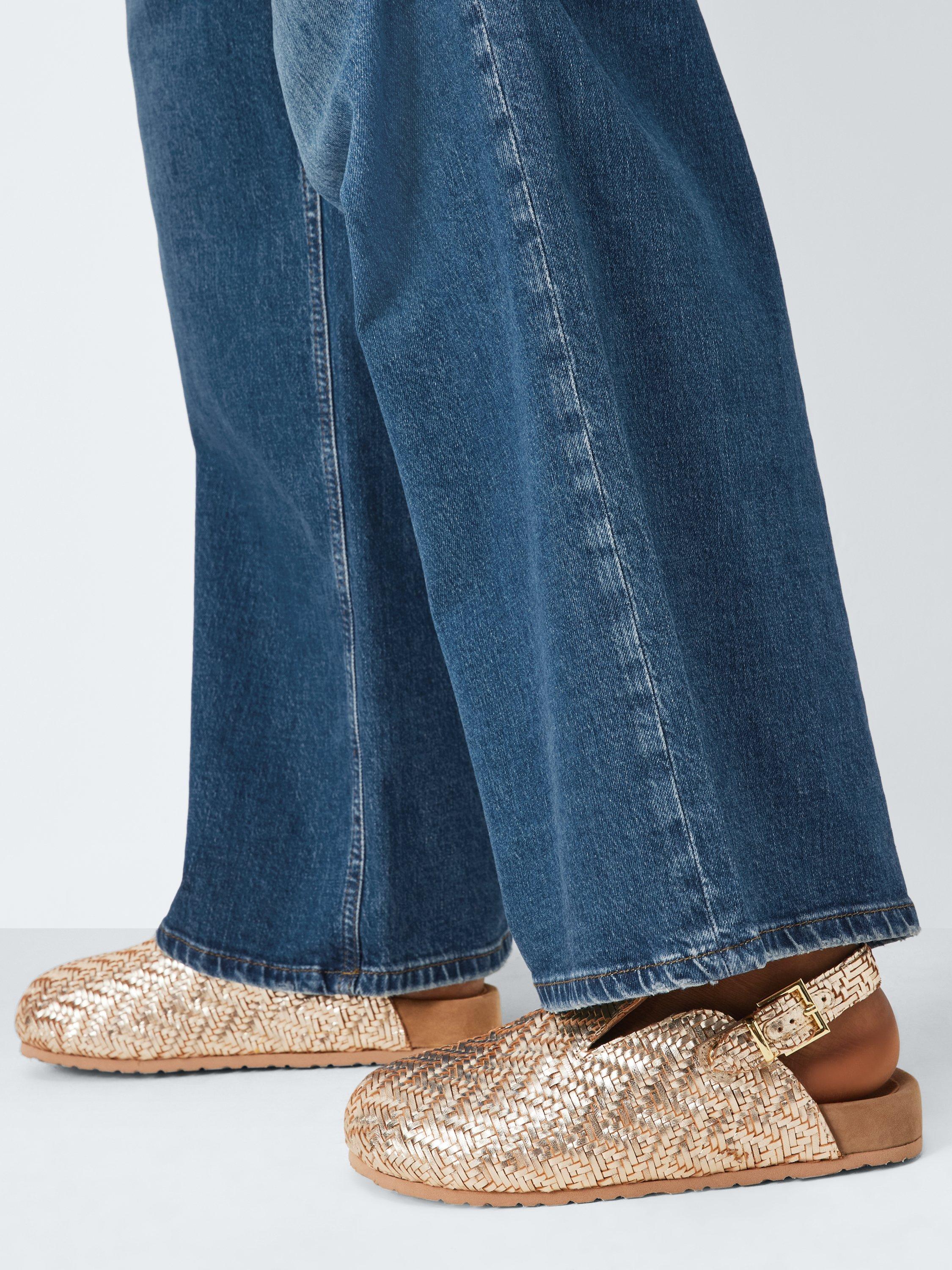 Product image 2 of 6, which shows AND/OR Lakes Leather Woven Footbed Mule Sandals, Gold, 3
