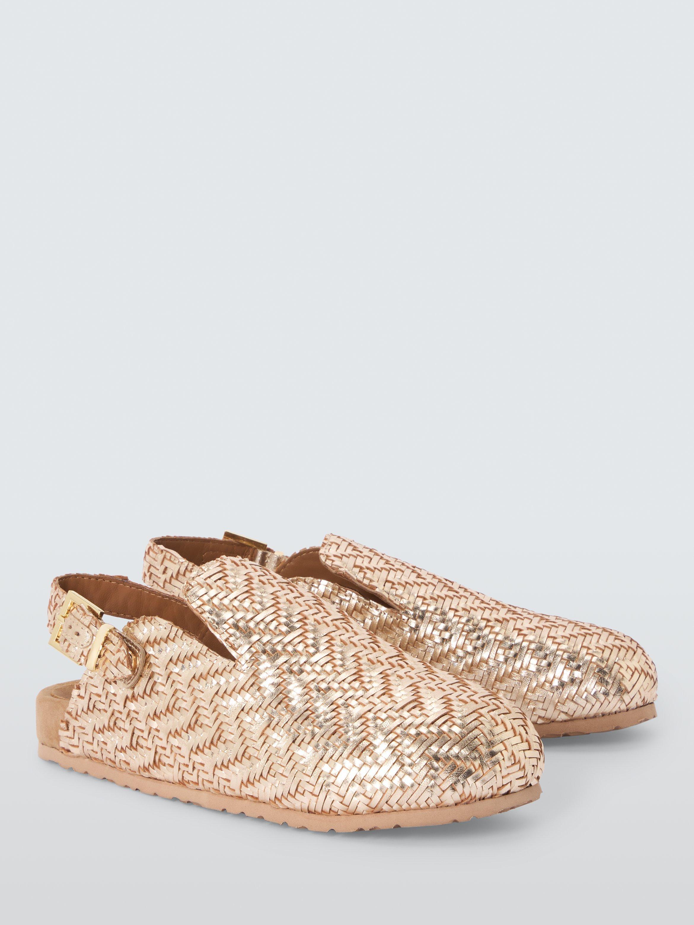 Product image 3 of 6, which shows AND/OR Lakes Leather Woven Footbed Mule Sandals, Gold, 3
