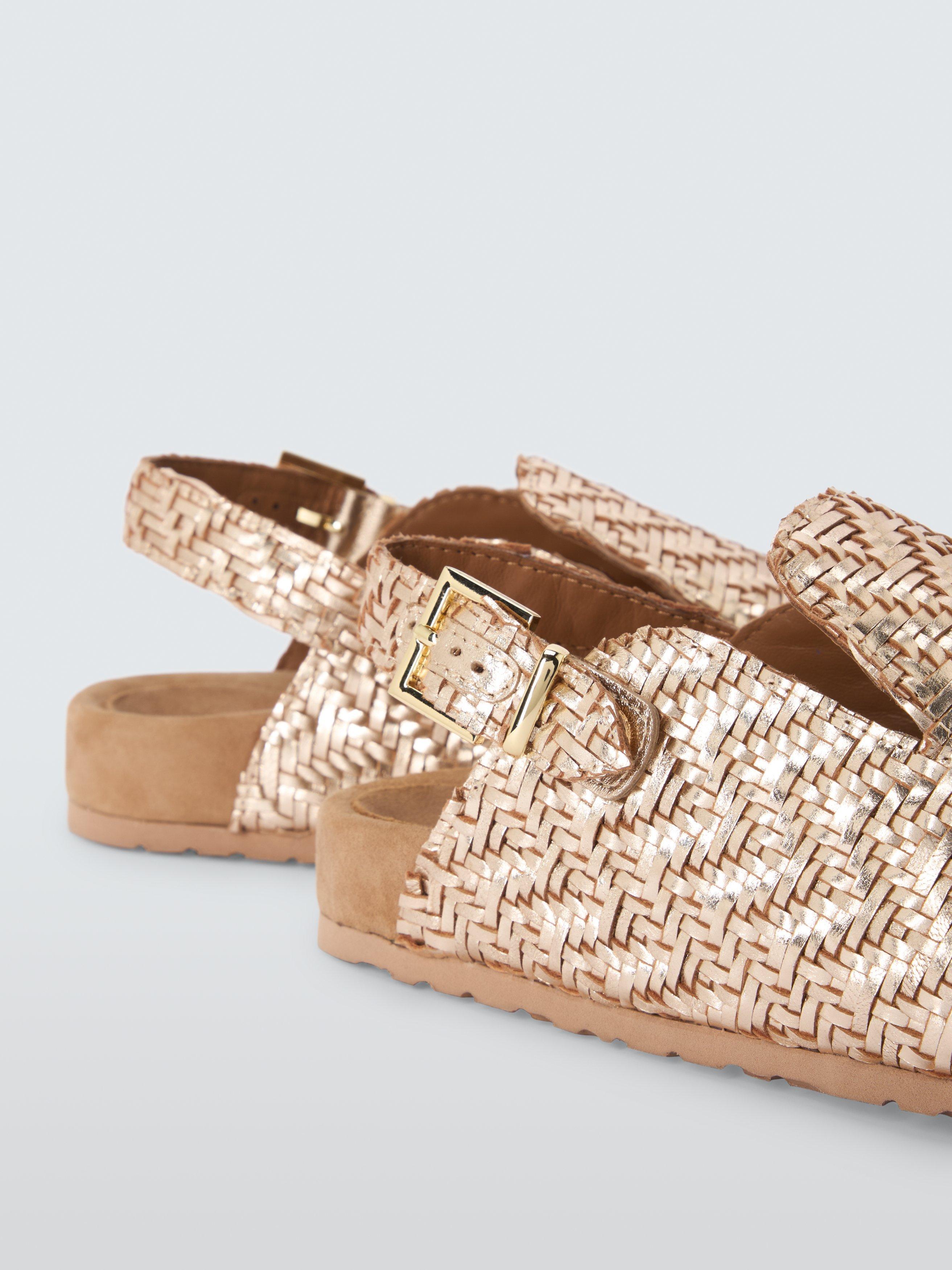 Product image 4 of 6, which shows AND/OR Lakes Leather Woven Footbed Mule Sandals, Gold, 3