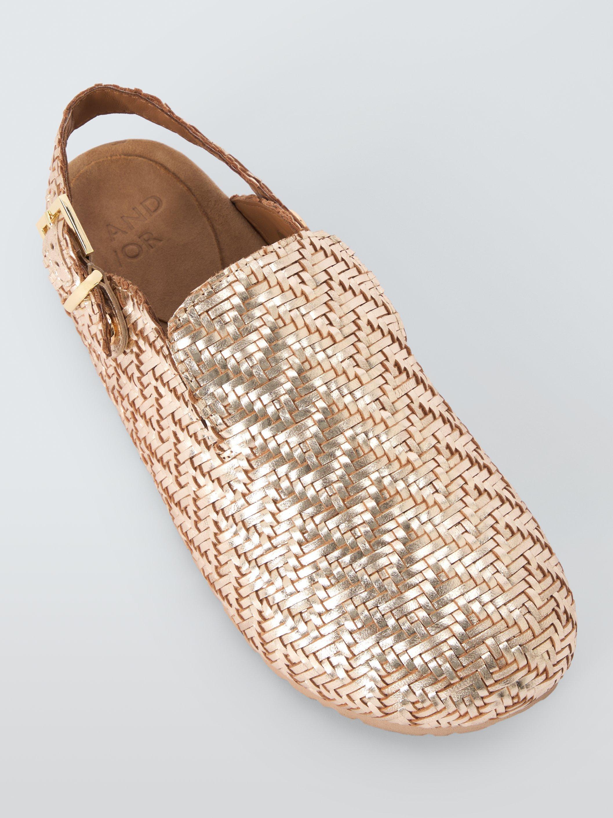 Product image 5 of 6, which shows AND/OR Lakes Leather Woven Footbed Mule Sandals, Gold, 3