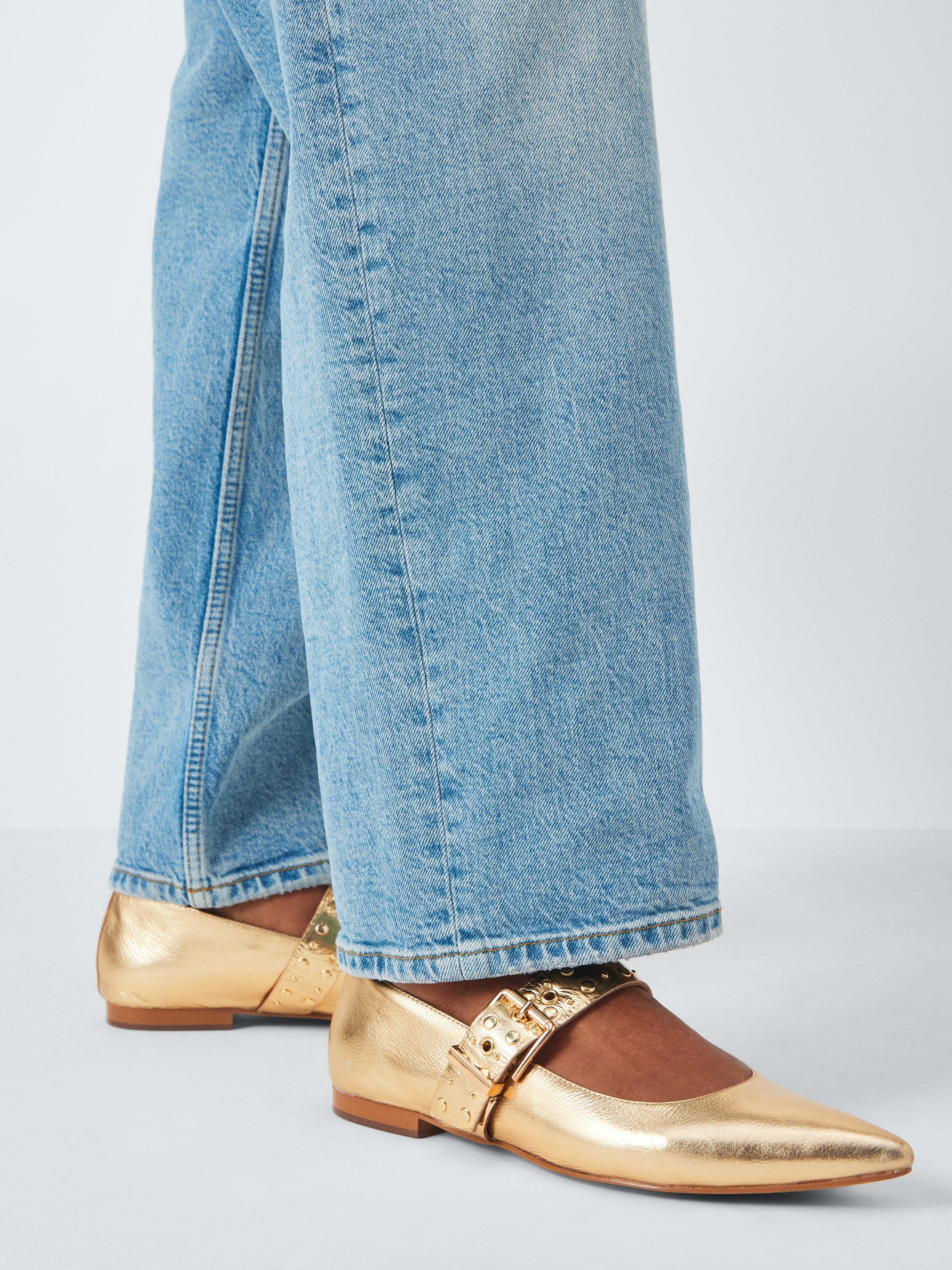 Product image 2 of 6, which shows AND/OR Herve Leather Buckle Mary Jane Studded Ballerina Pumps, Gold, 3