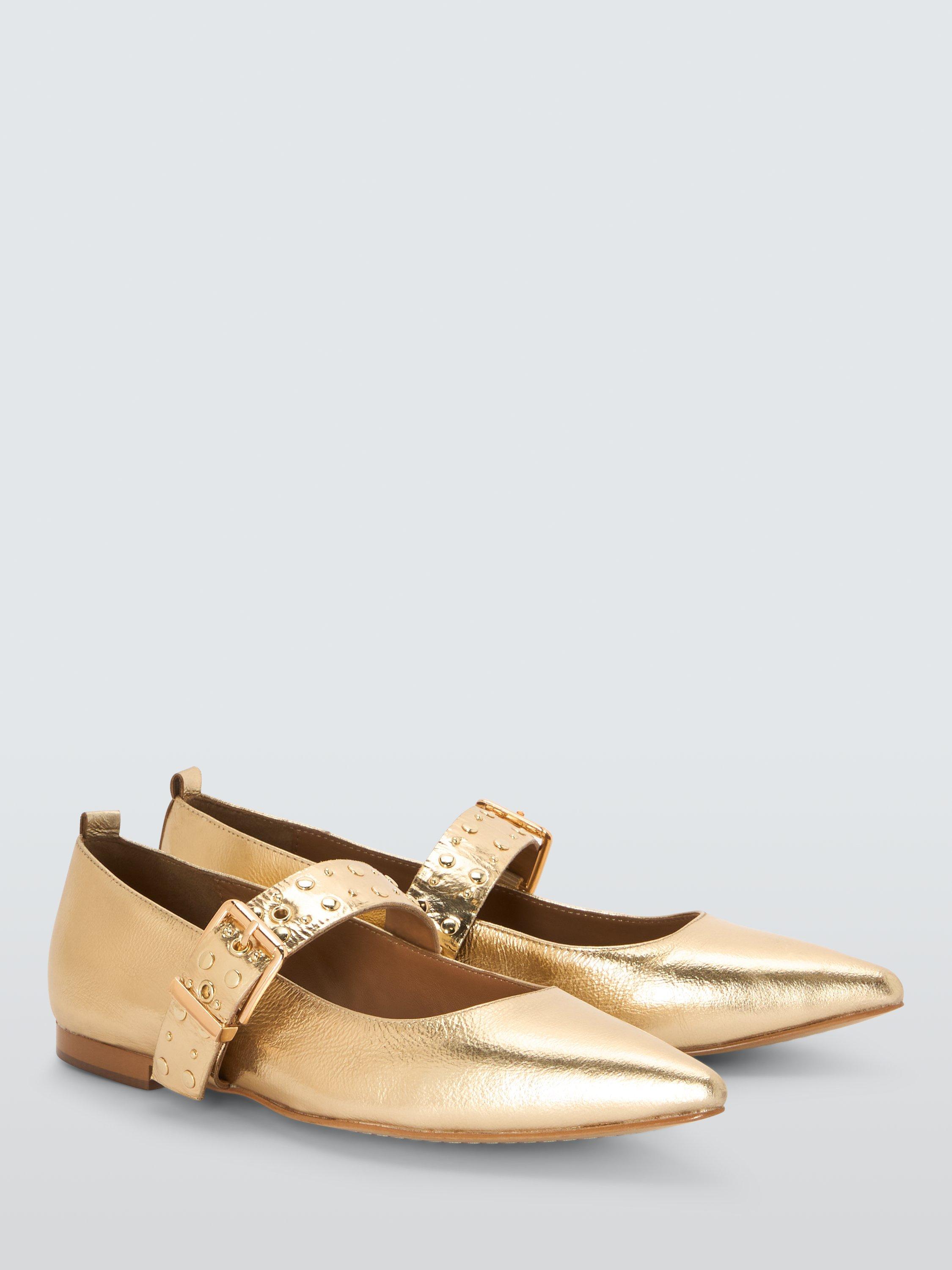Product image 4 of 6, which shows AND/OR Herve Leather Buckle Mary Jane Studded Ballerina Pumps, Gold, 3