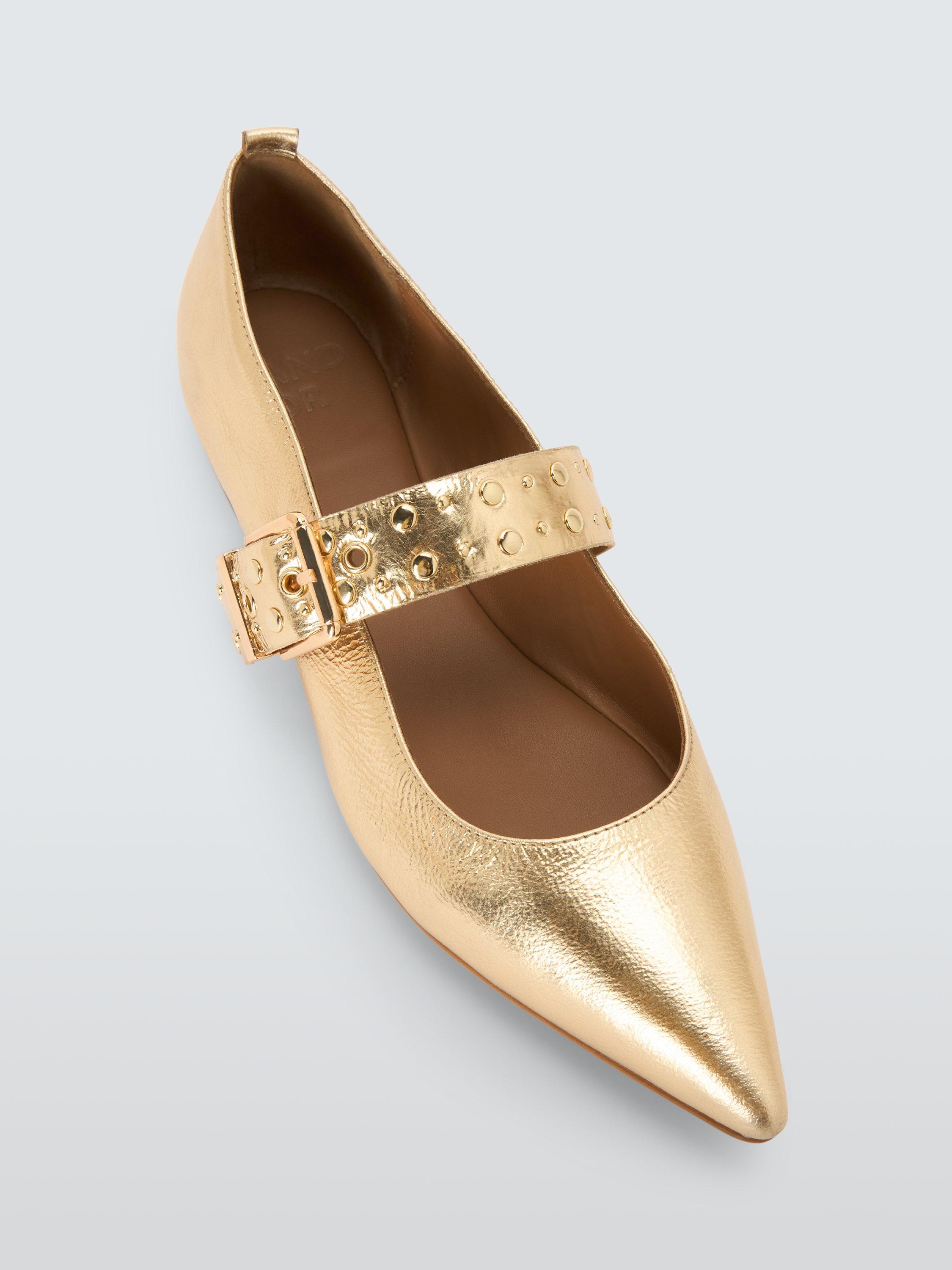 Product image 6 of 6, which shows AND/OR Herve Leather Buckle Mary Jane Studded Ballerina Pumps, Gold, 3