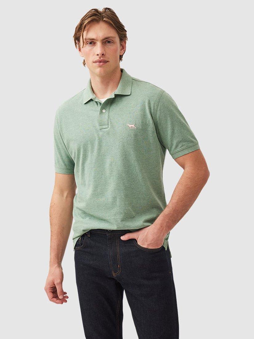 Product image 1 of 5, which shows Rodd & Gunn The Original Gunn Cotton Straight Fit Short Sleeve Polo Shirt, Dusty Sage, XS