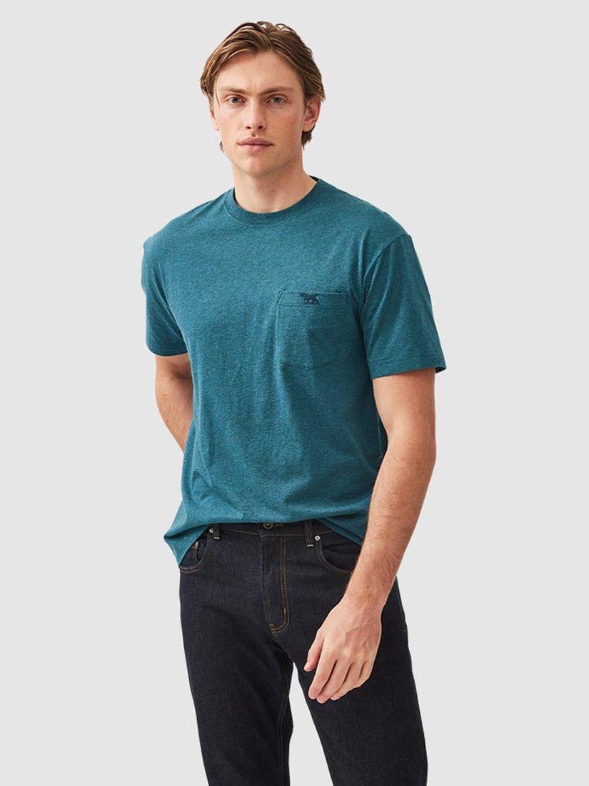 Product image 1 of 5, which shows Rodd & Gunn The Original Gunn Cotton Straight Fit Short Sleeve T-Shirt, Dark Cyan, XS