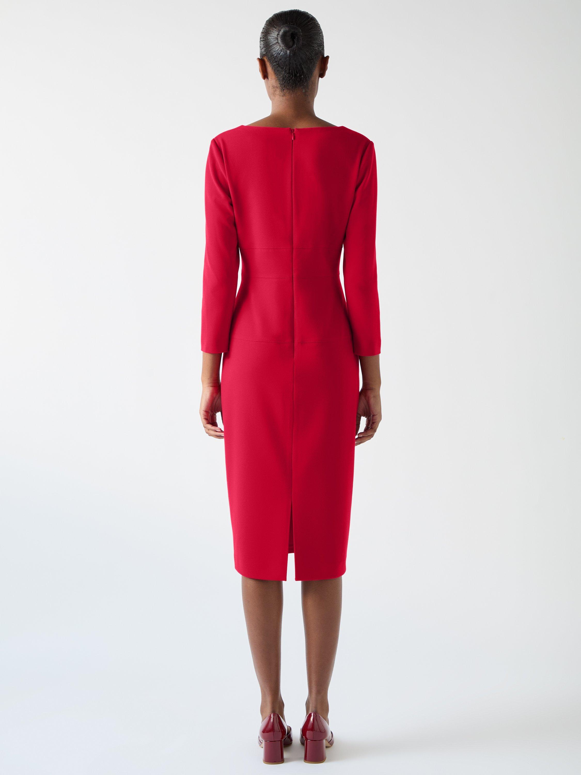 Product image 3 of 5, which shows L.K.Bennett Altyn Fitted Crepe Midi Dress, Red, 14