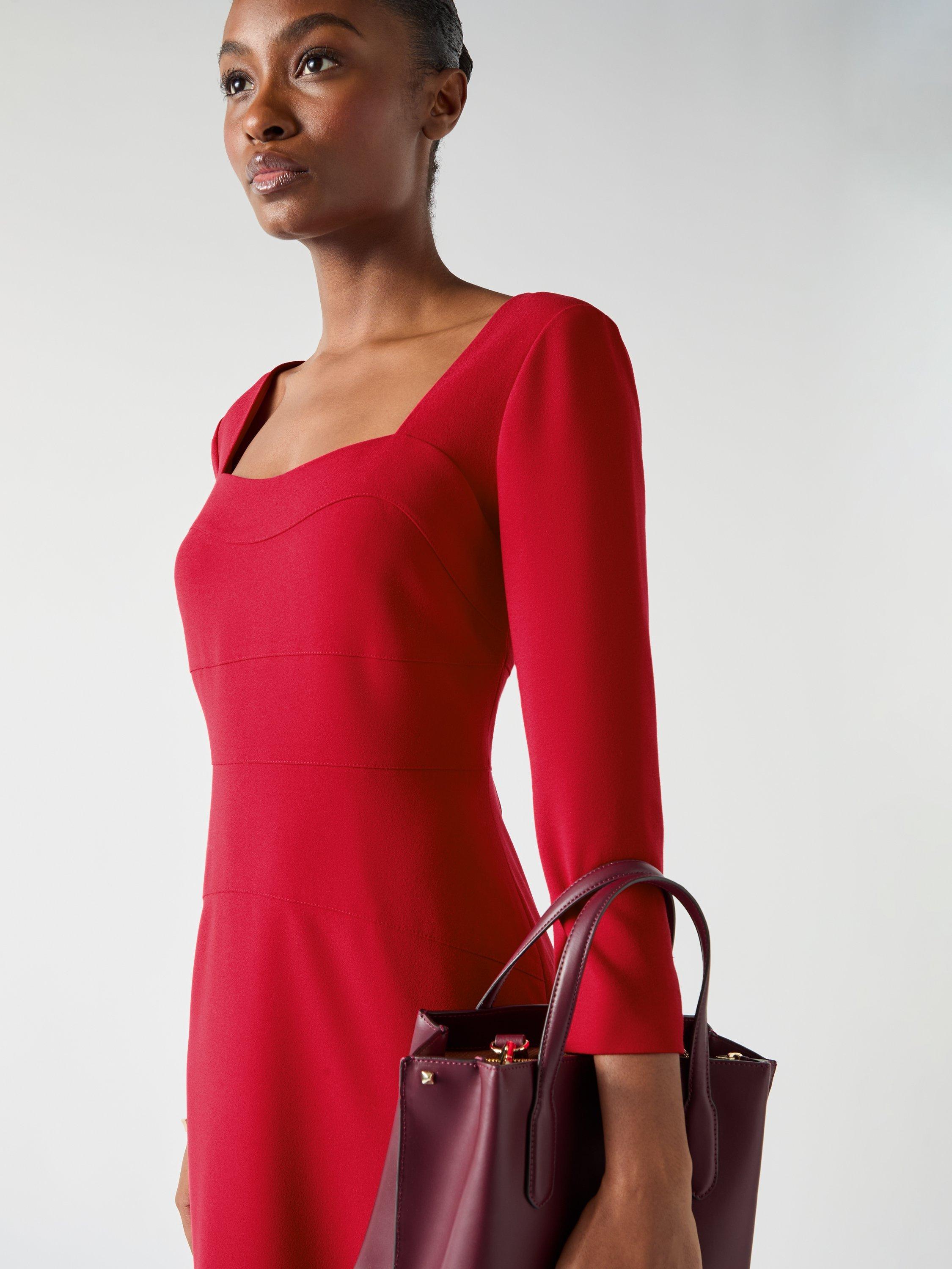 Product image 4 of 5, which shows L.K.Bennett Altyn Fitted Crepe Midi Dress, Red, 14