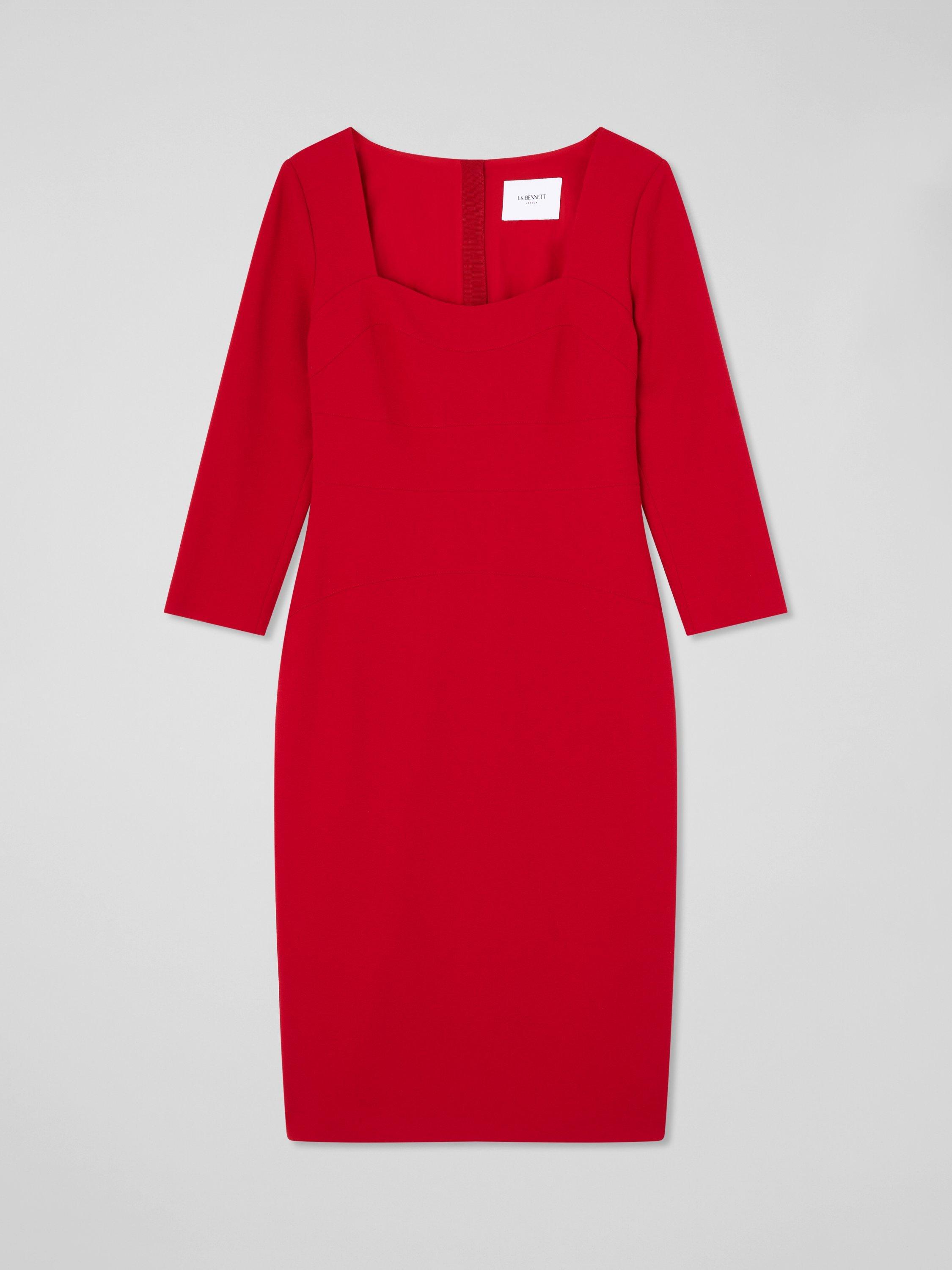 Product image 5 of 5, which shows L.K.Bennett Altyn Fitted Crepe Midi Dress, Red, 14