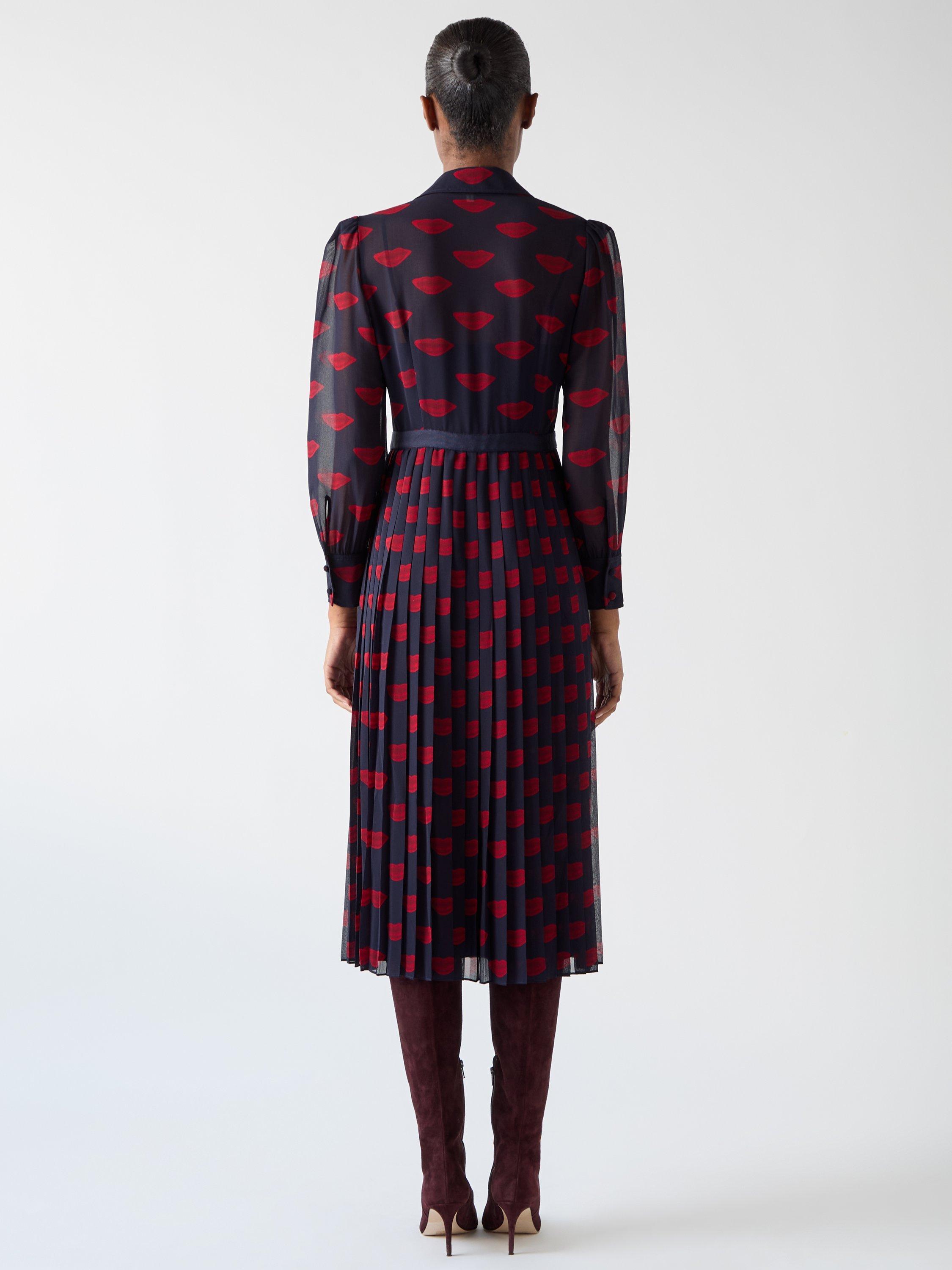 Product image 3 of 4, which shows L.K.Bennett Tallis Lips Shirt Dress, Navy/Red, 12
