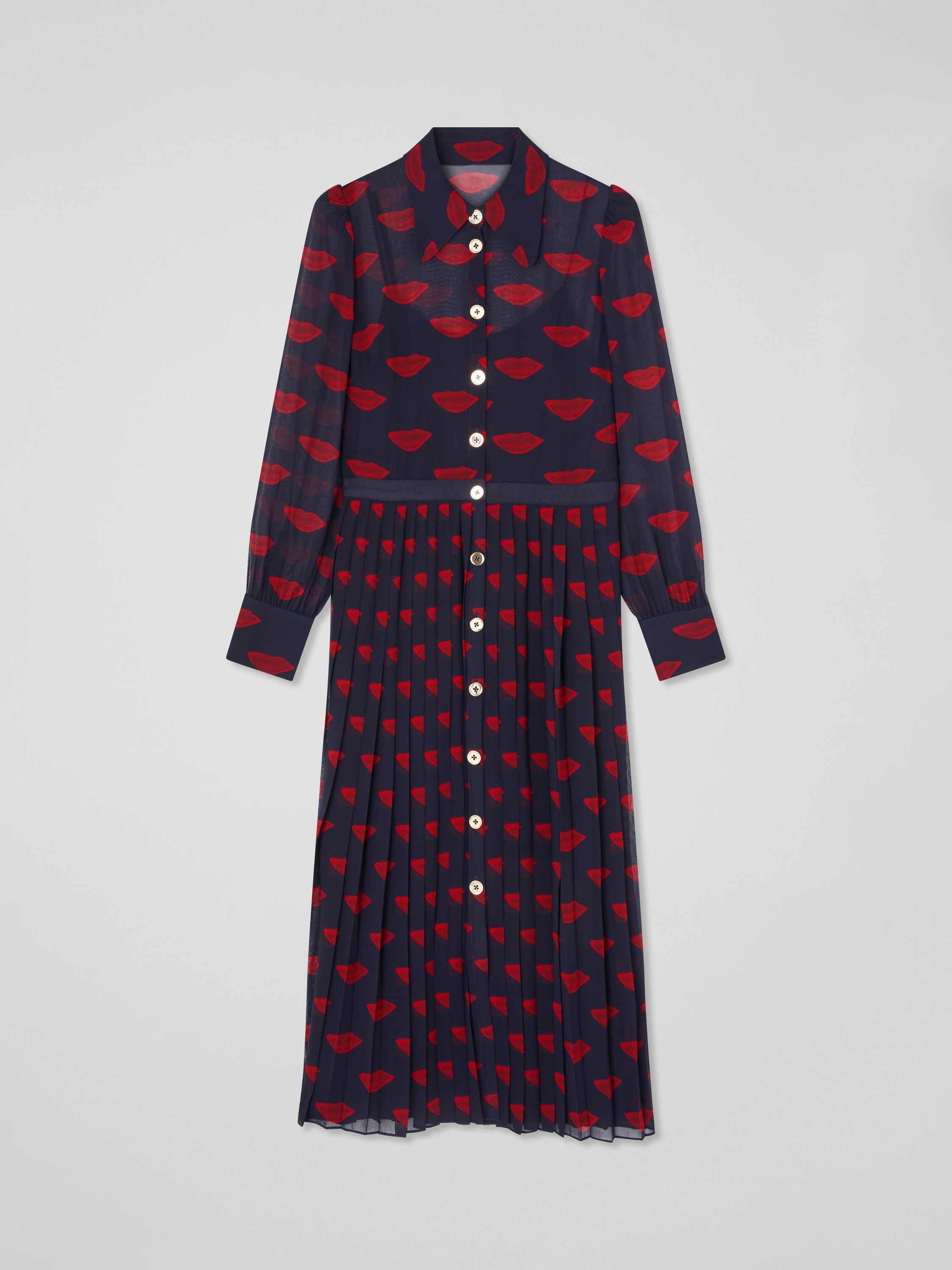 Product image 4 of 4, which shows L.K.Bennett Tallis Lips Shirt Dress, Navy/Red, 12