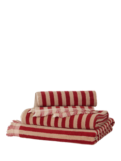 Piglet in Bed Pembroke Stripe Cotton Towels, Sandstone Red