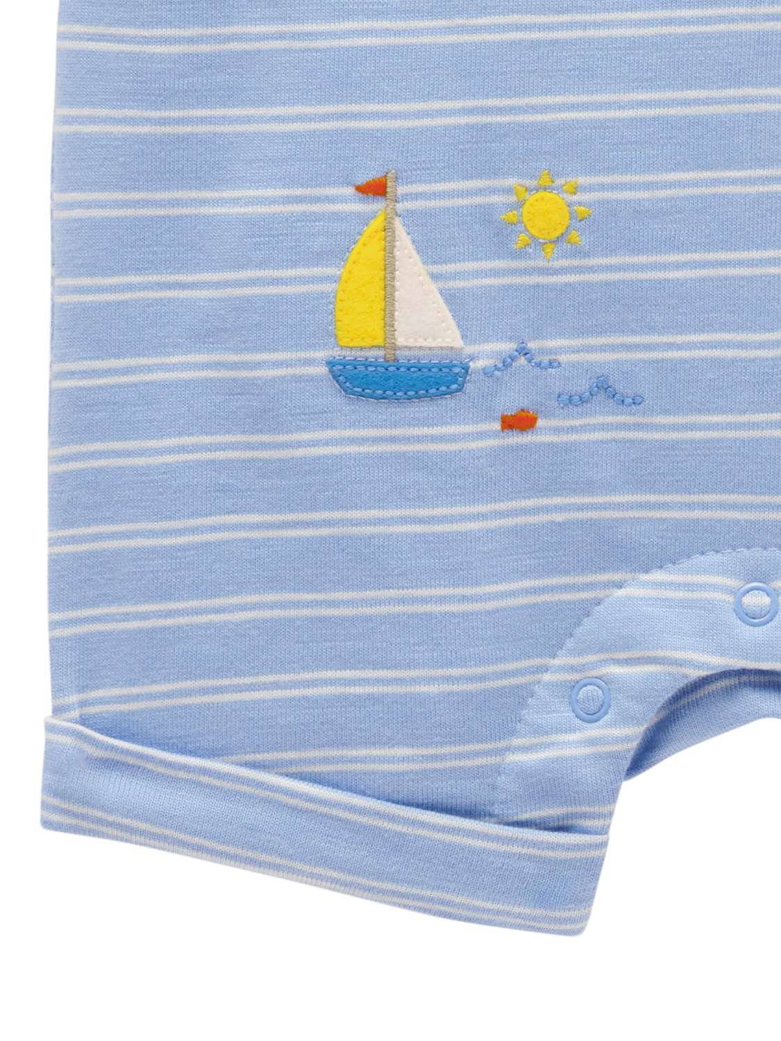 Product image 5 of 6, which shows Purebaby Baby Organic Cotton Sail Away Romper, Surf Stripe, Newborn