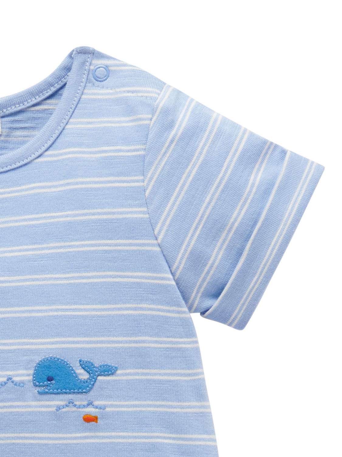Product image 6 of 6, which shows Purebaby Baby Organic Cotton Sail Away Romper, Surf Stripe, Newborn