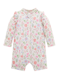 Purebaby Baby Floral Long Sleeve Rashie Sunsuit, Geranium Print