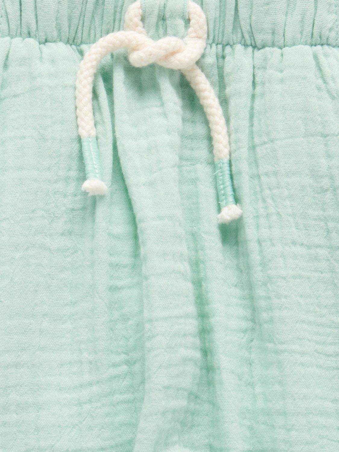 Product image 2 of 3, which shows Purebaby Baby Organic Cotton Crinkle Slouchy Trousers, Seafoam Bubbles, 0-3 months