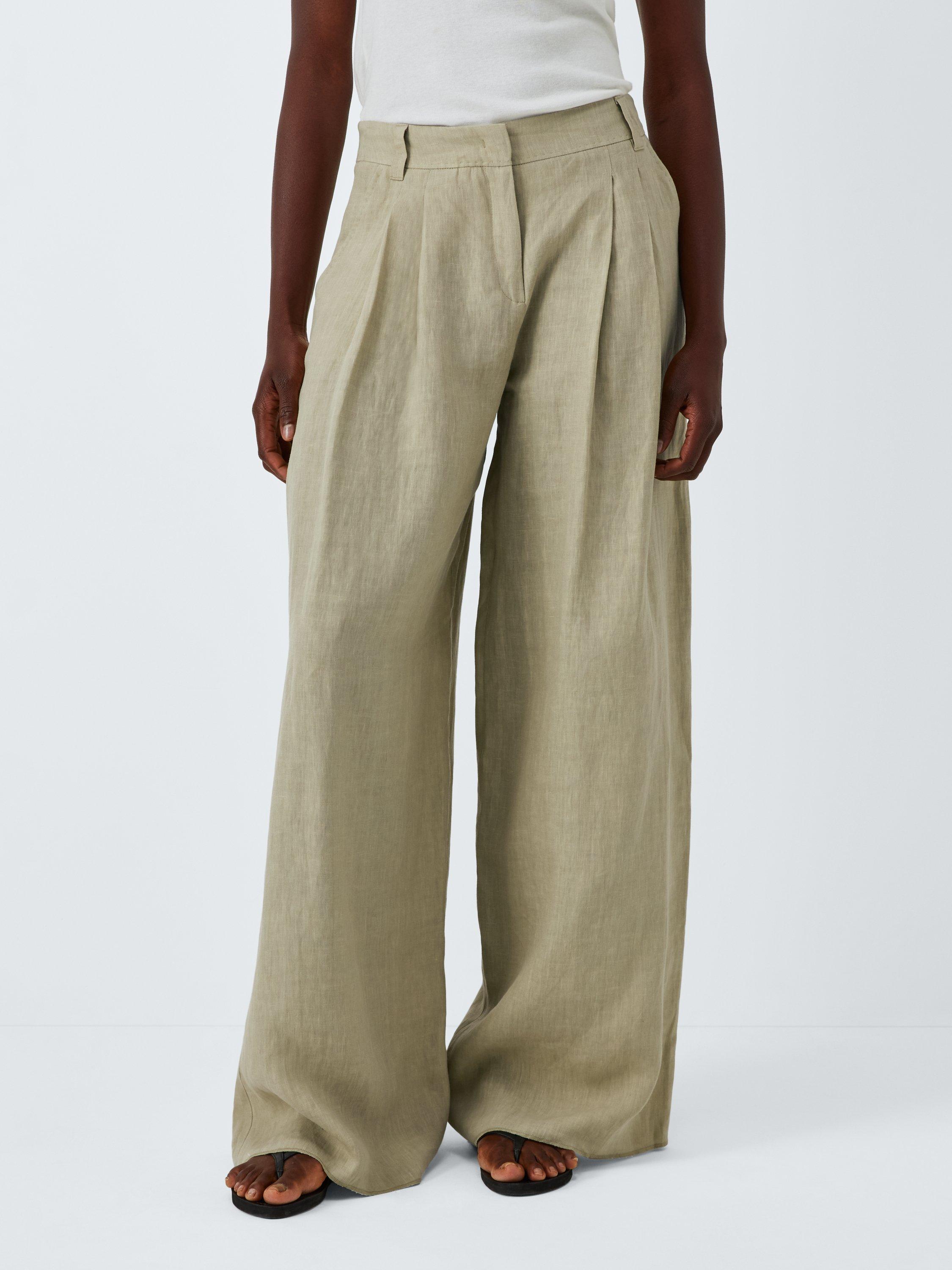 Product image 1 of 6, which shows Marella Zama Pure Linen Trousers, Sage, 10