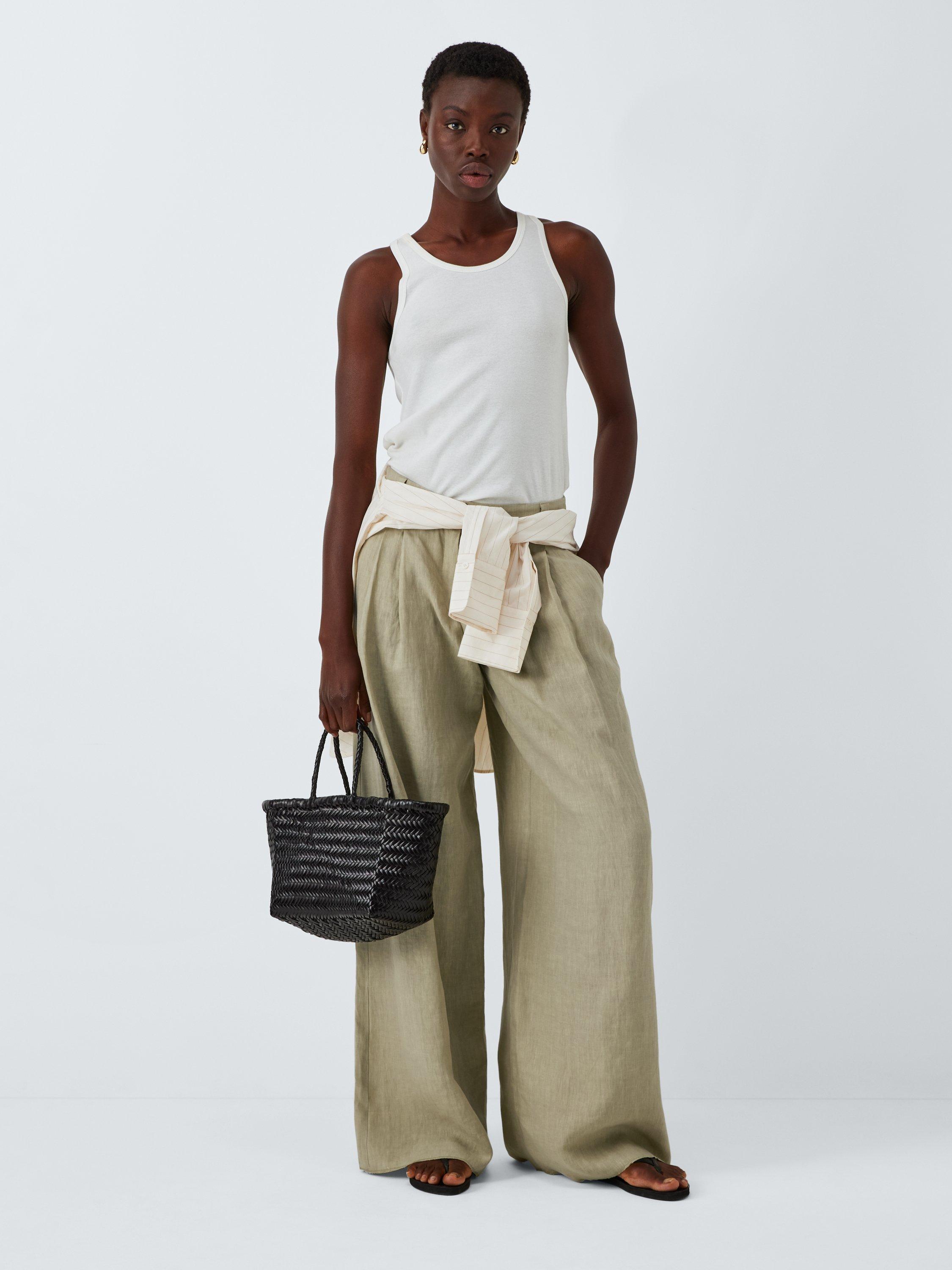 Product image 3 of 6, which shows Marella Zama Pure Linen Trousers, Sage, 10