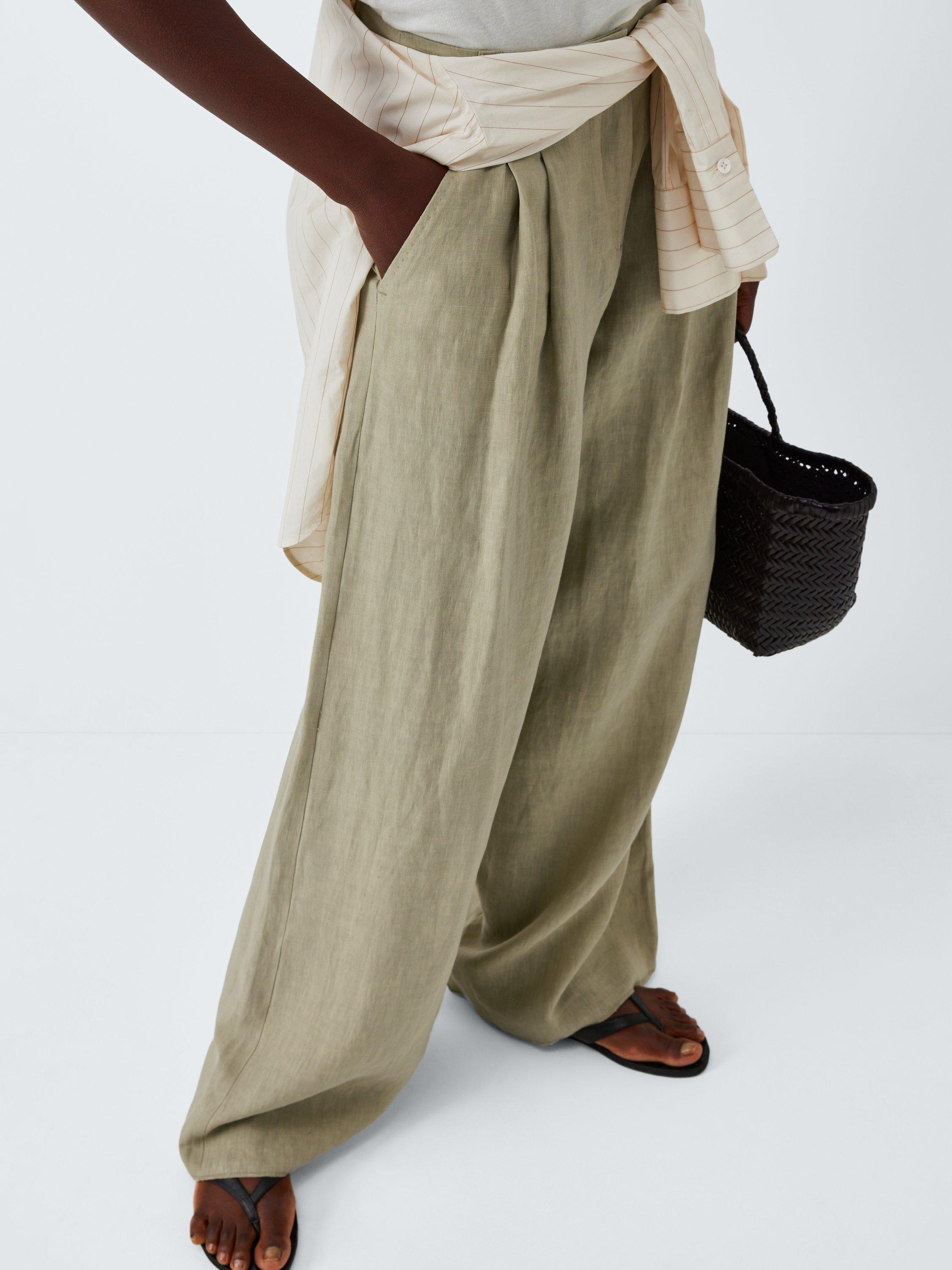Product image 5 of 6, which shows Marella Zama Pure Linen Trousers, Sage, 10