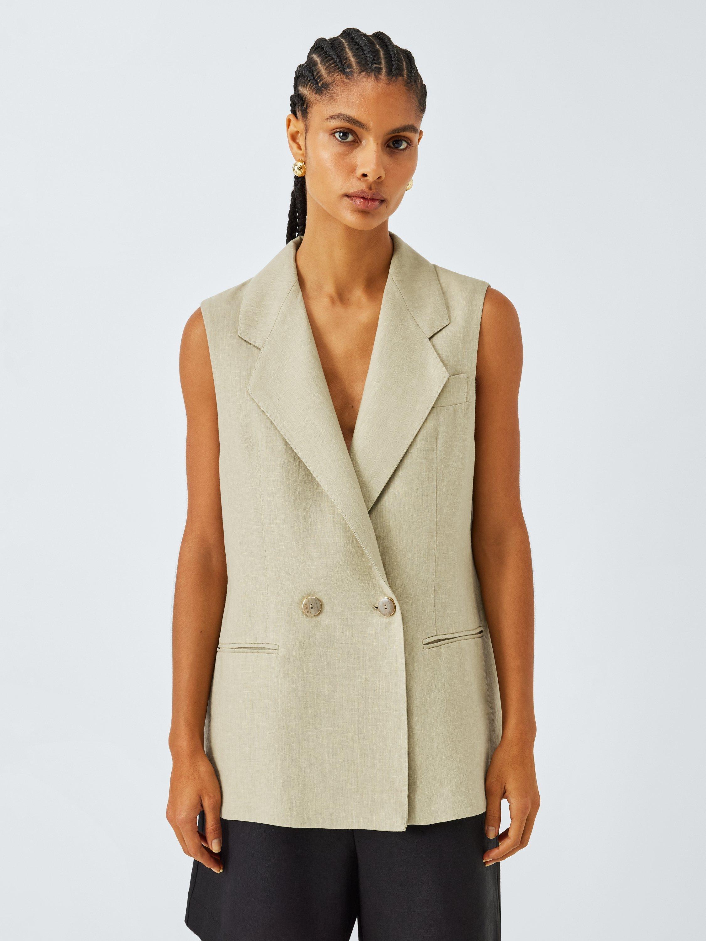 Product image 1 of 6, which shows Marella Dramma Sleeveless Blazer, Sage, 8