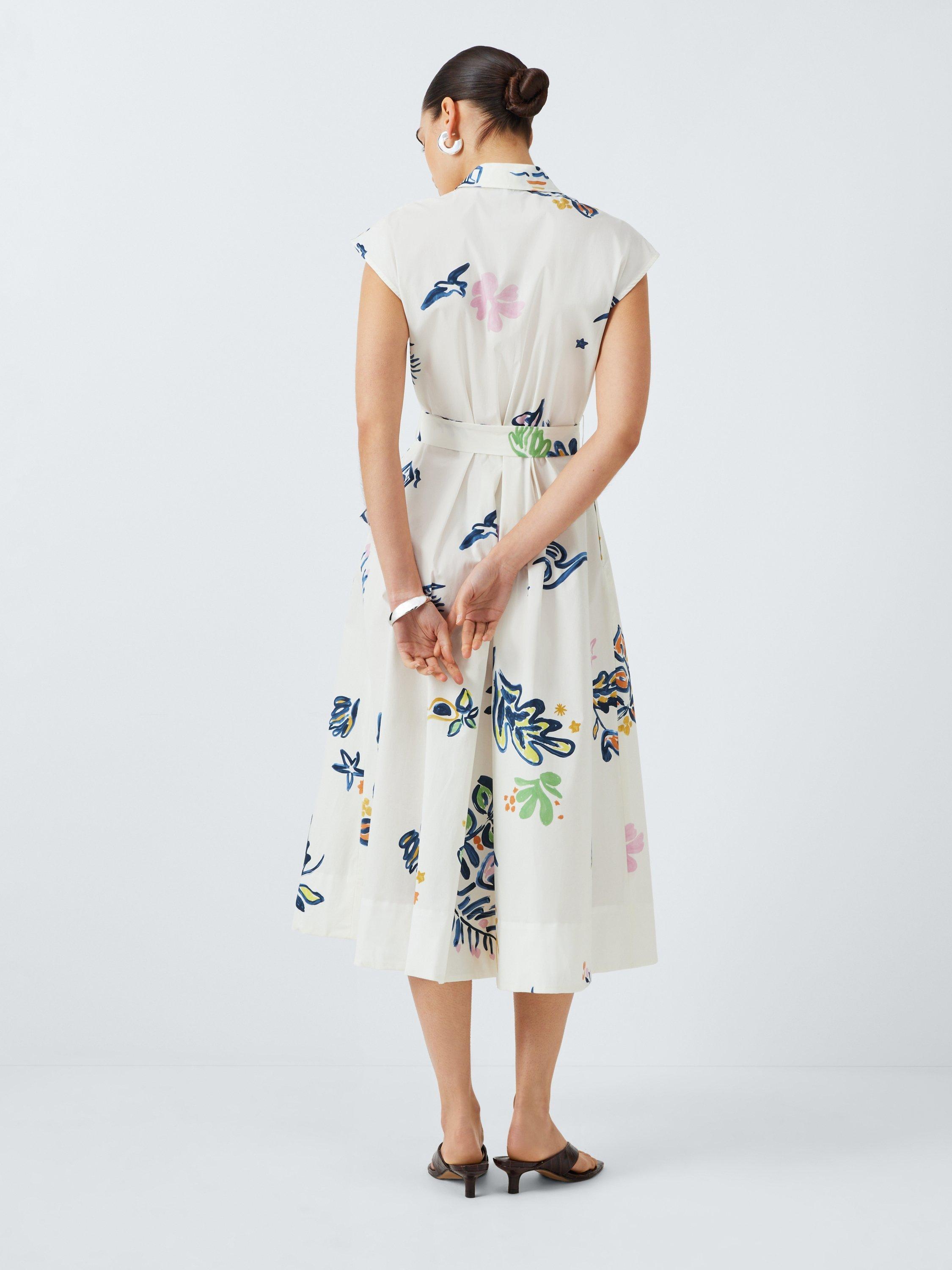 Product image 2 of 6, which shows Marella Pier Graphic Belted Dress, Optical White Print, 8