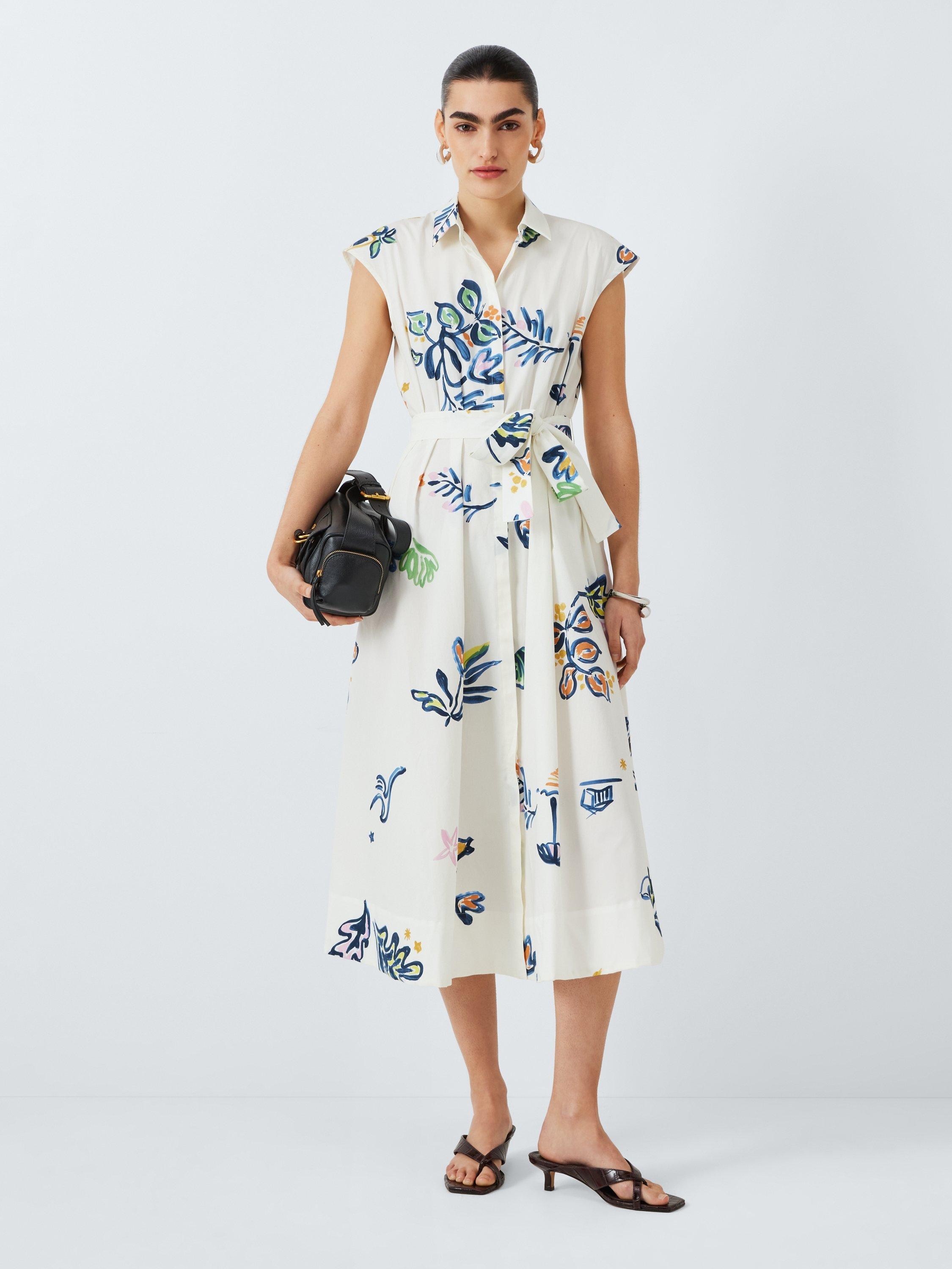 Product image 3 of 6, which shows Marella Pier Graphic Belted Dress, Optical White Print, 8